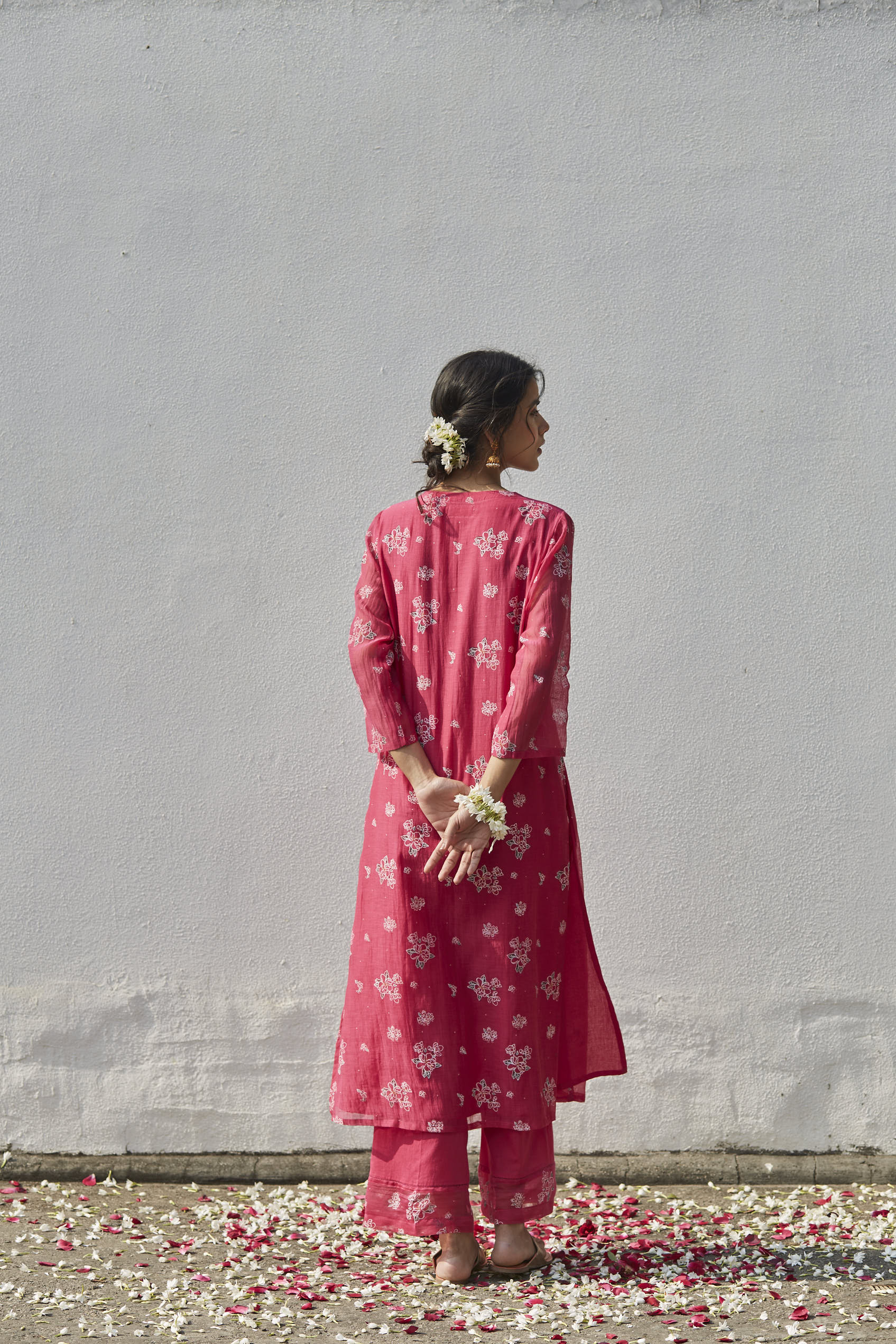 Juanita- Handwoven chnaderi comfort fit kurta in fuchsia color with embellishment
