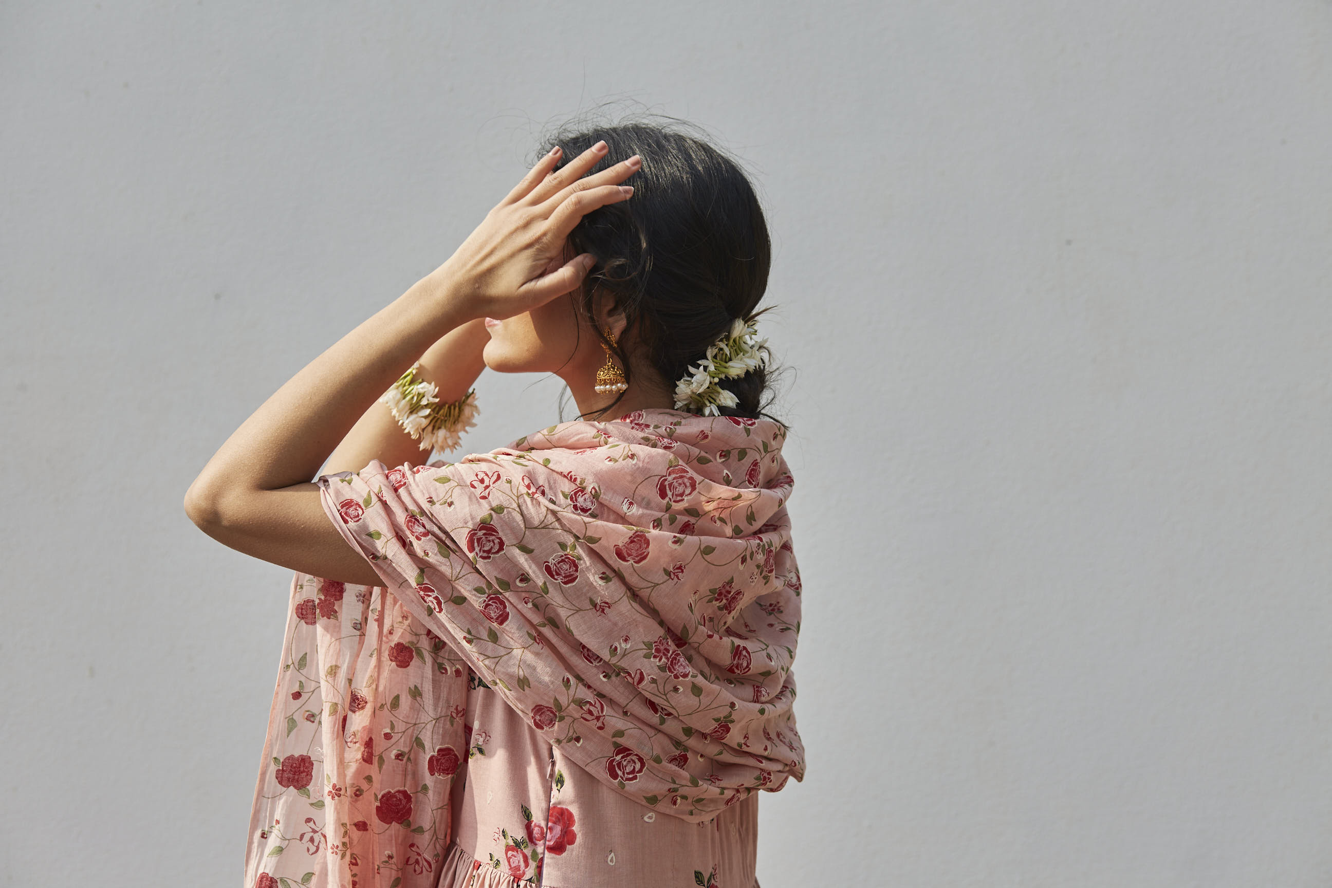 Juanita- Old rose comfort fit anarkali in cotton with embellishment