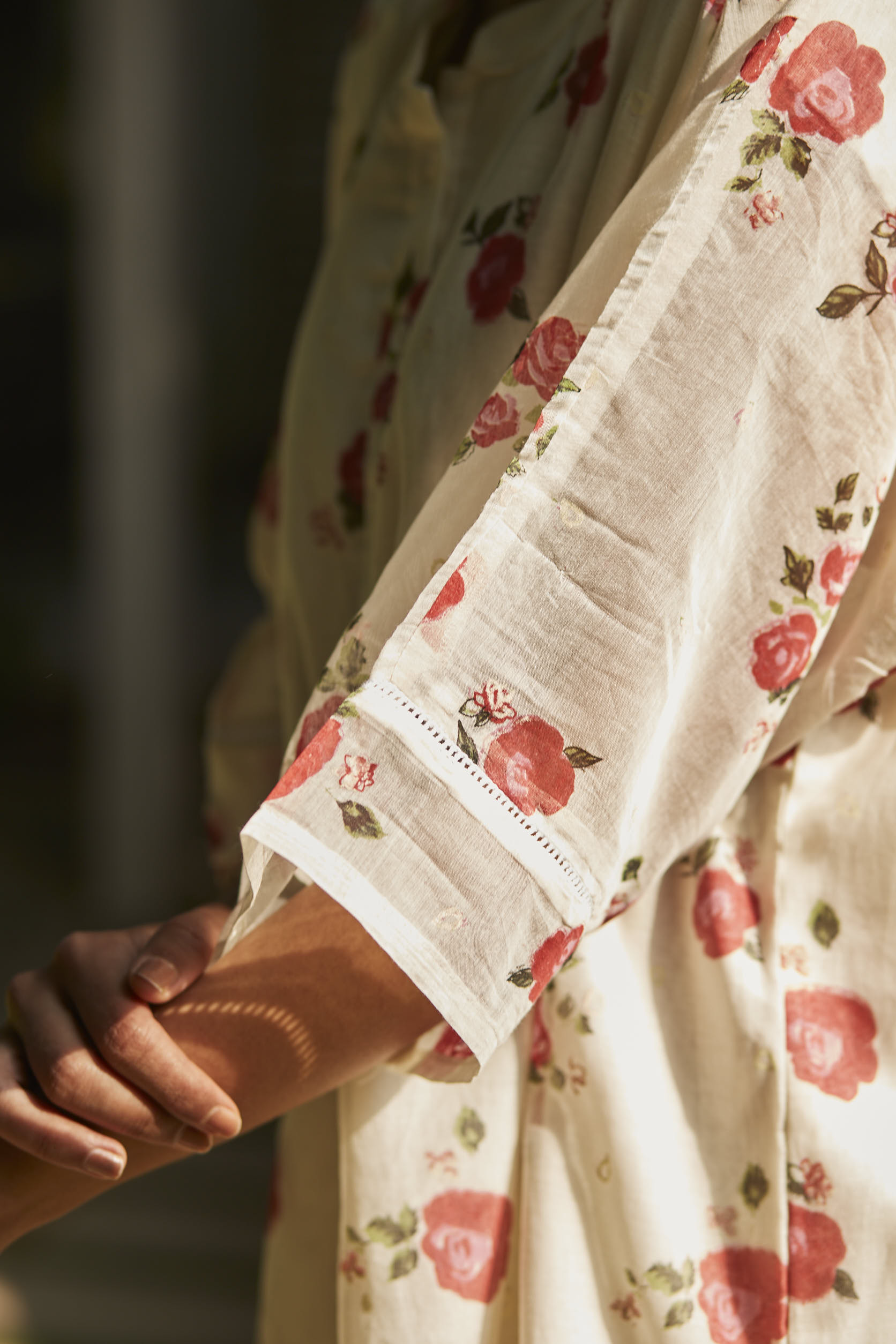 Juanita- Handwoven chandri comfort fit top in ivory color with embellishment