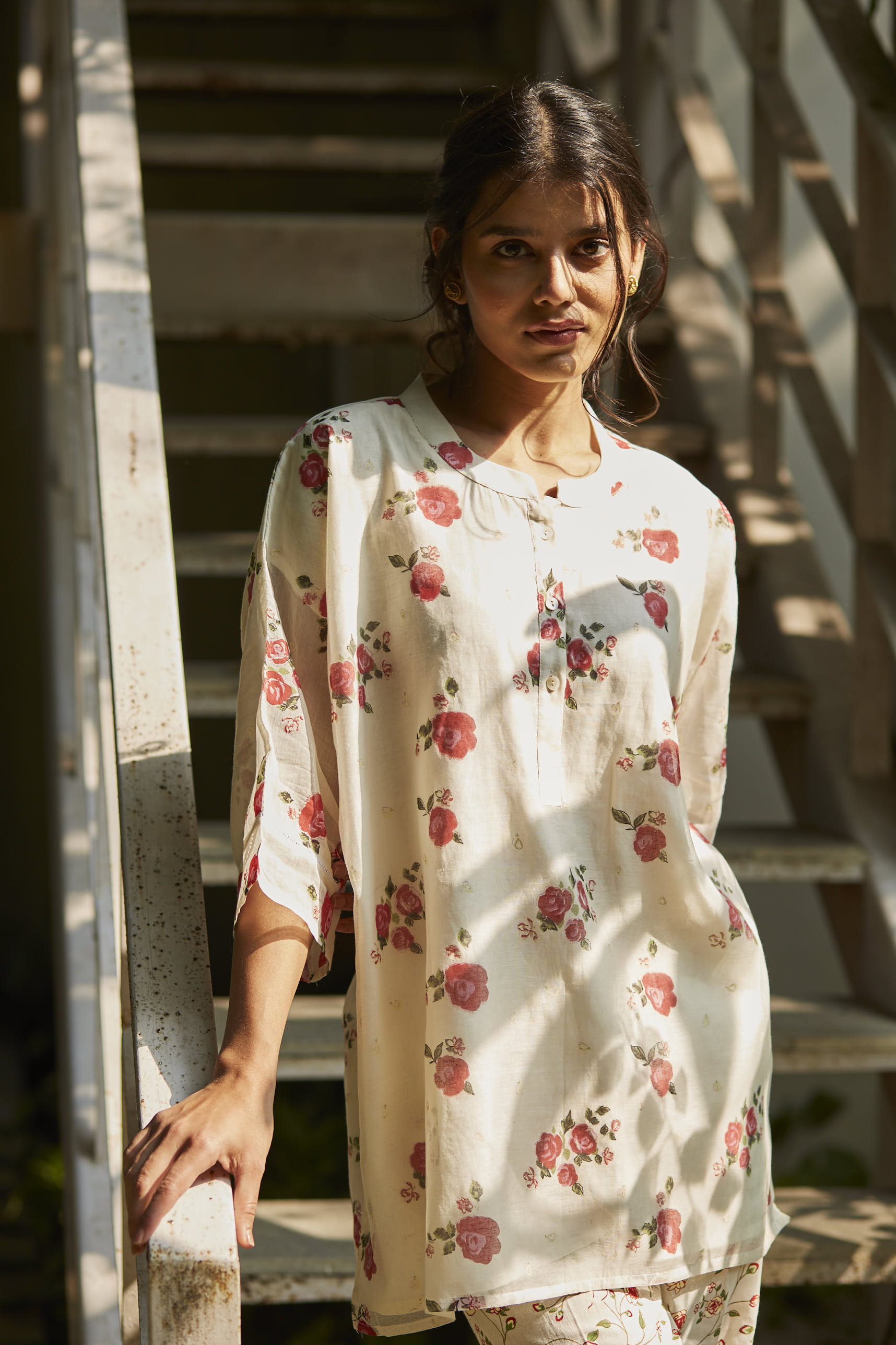 Juanita- Handwoven chandri comfort fit top in ivory color with embellishment