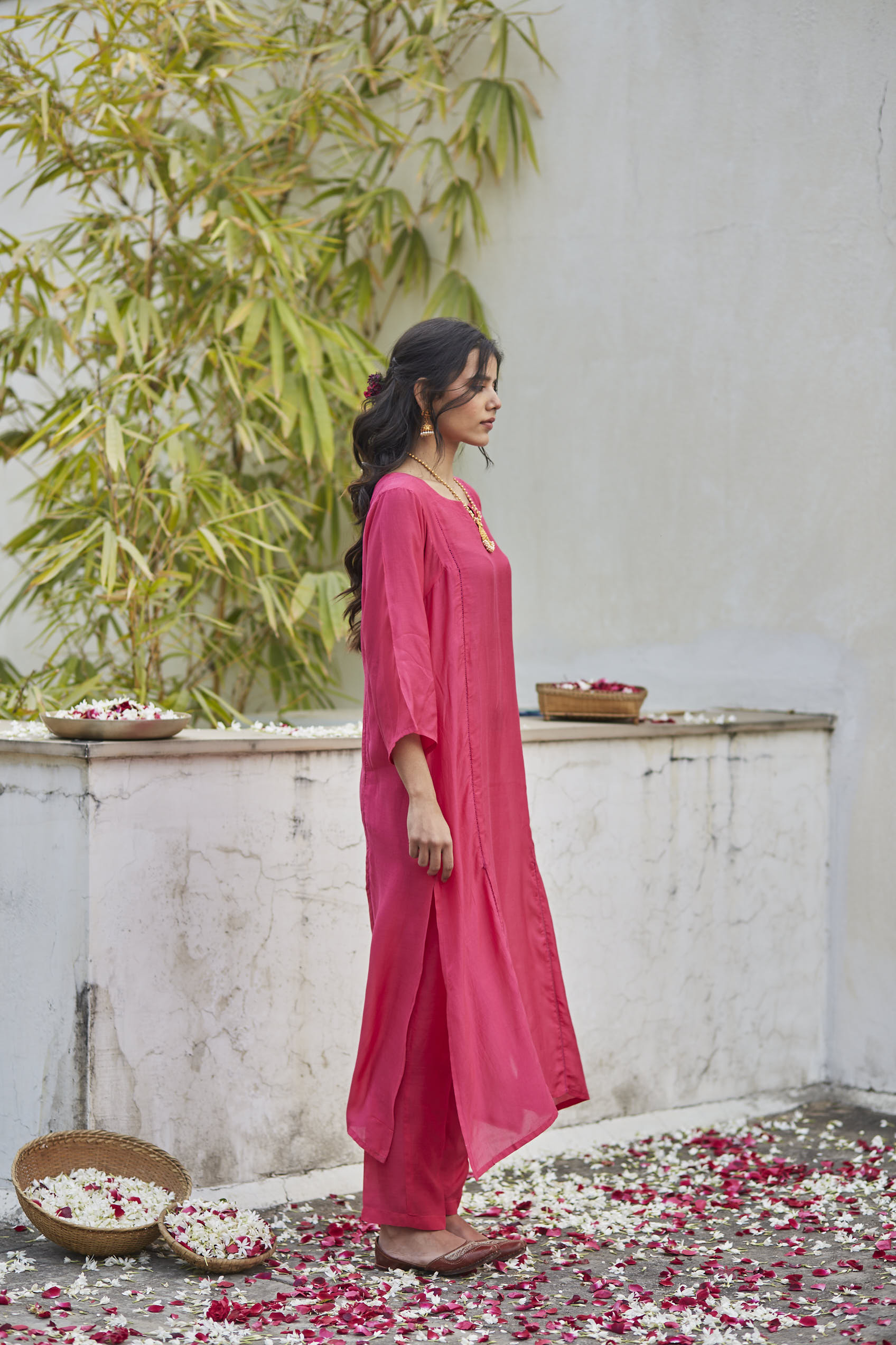 Juanita- Handwoven cotton silk roseate comfort fit kurta set
