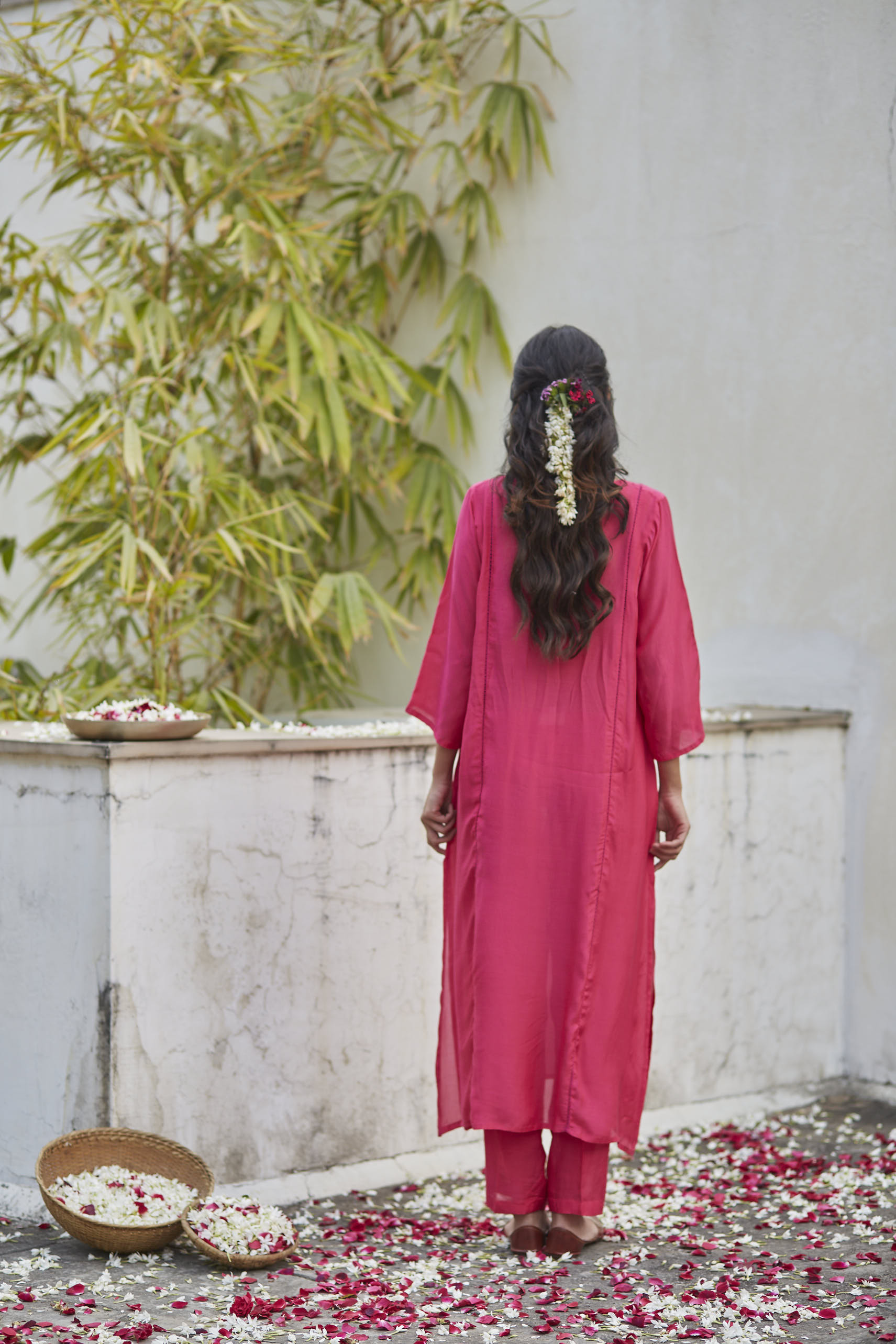 Juanita- Handwoven cotton silk roseate comfort fit kurta set