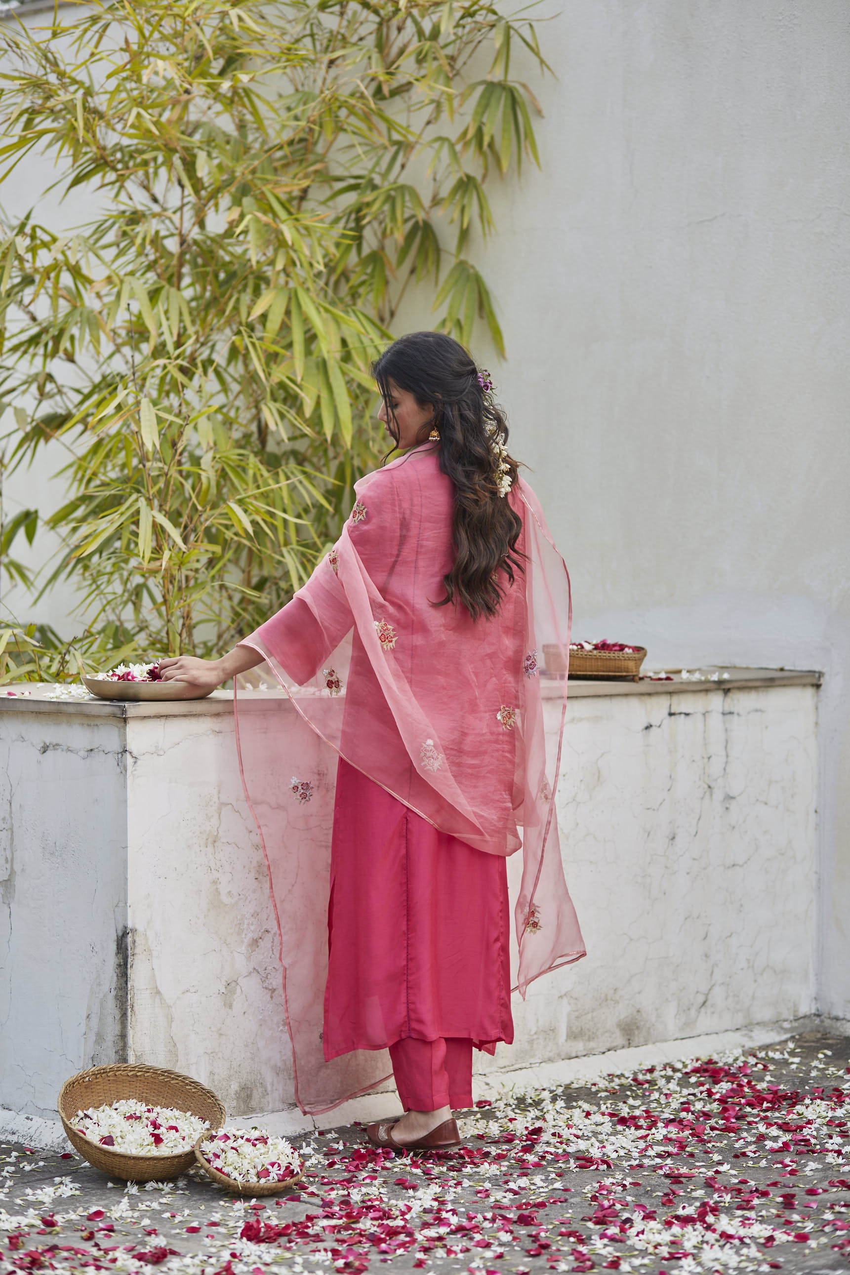 Juanita- Handwoven cotton silk roseate comfort fit kurta set