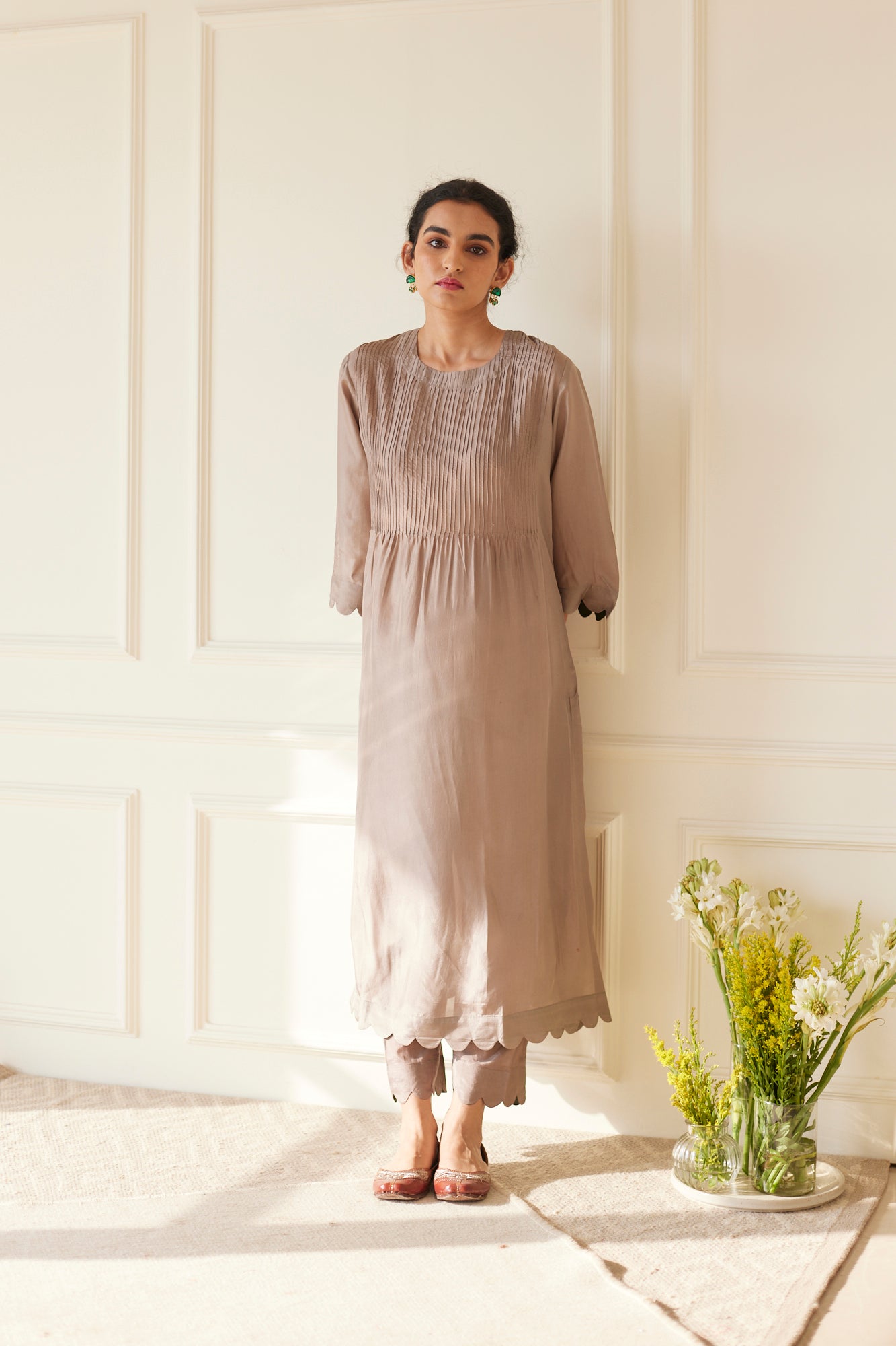 JUANITA- ENGLISH GREY SILK TUCK