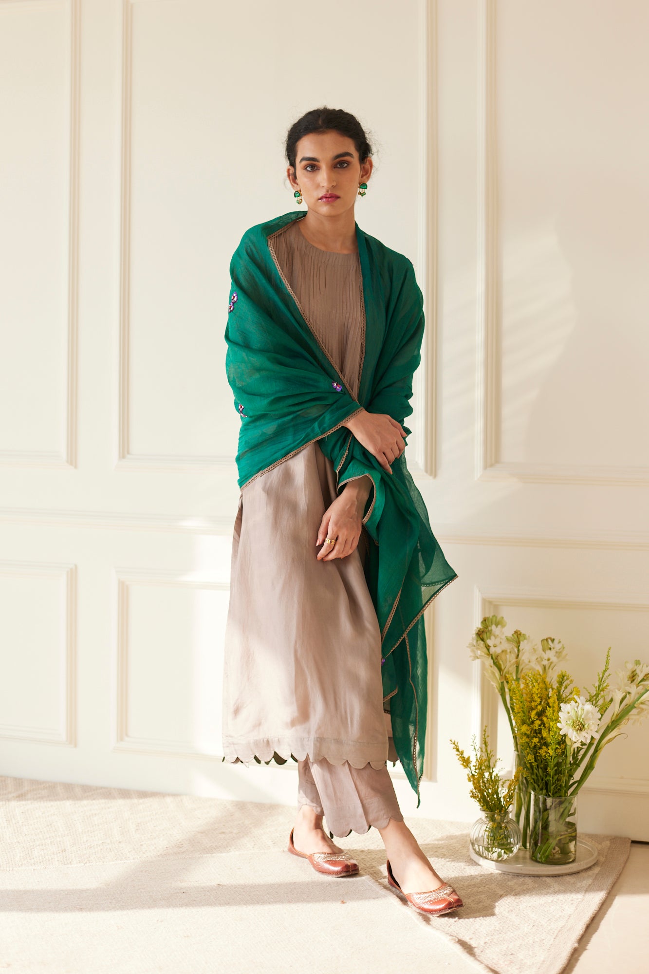 JUANITA- ENGLISH GREY SILK TUCK