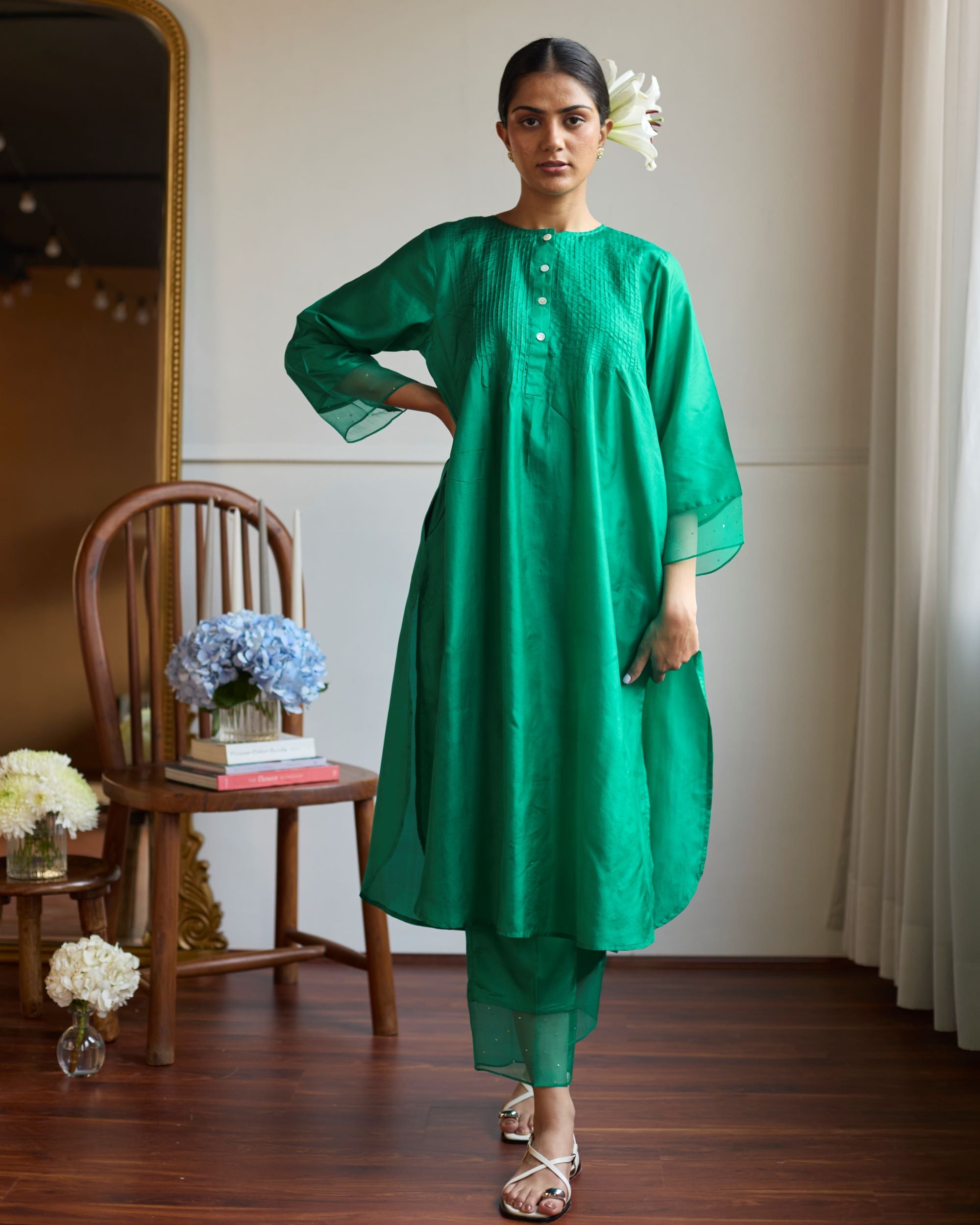 Juanita- EMERALD PINTUCK SILK CO ORD