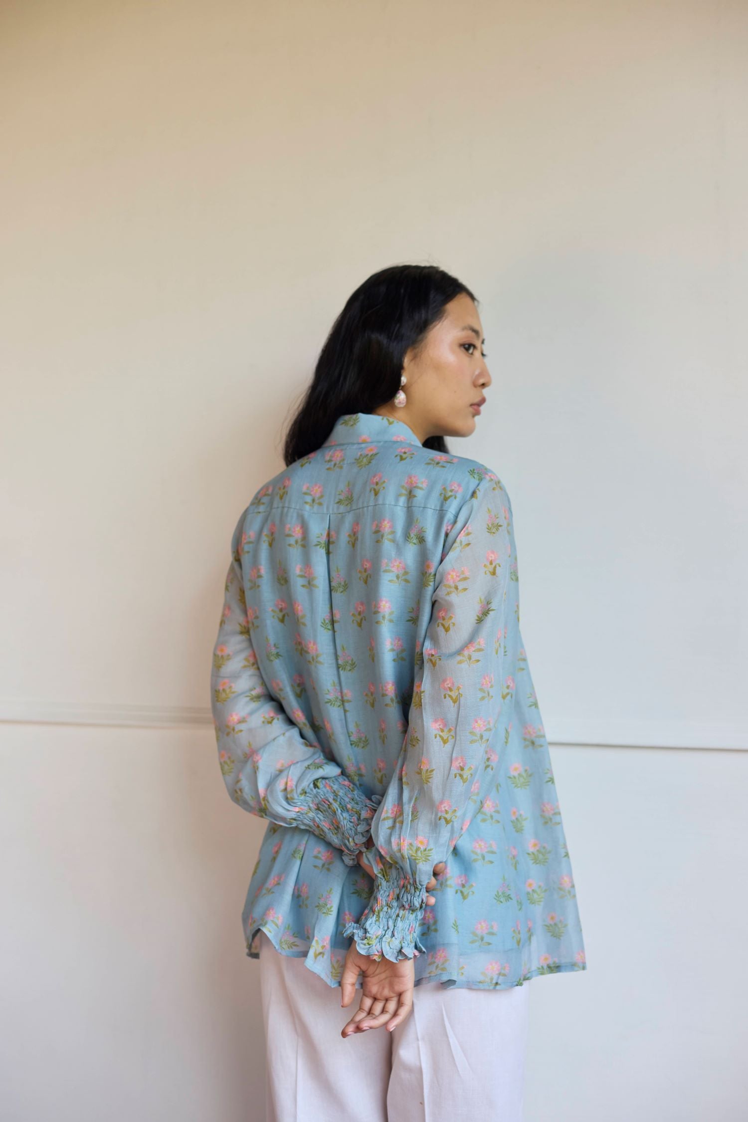 Juanita- POWDER BLUE SMOCKING SHIRT