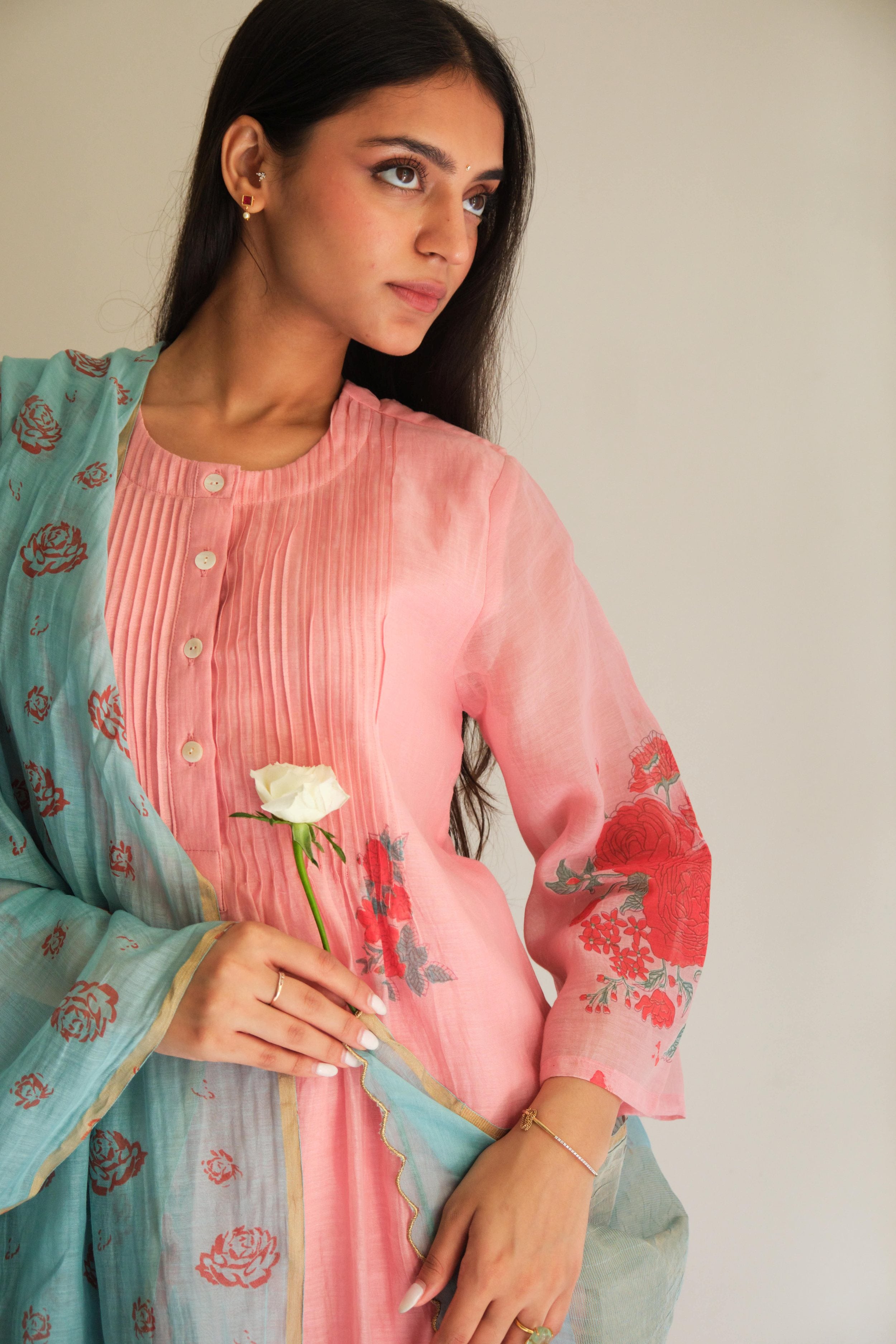 Juanita - Rosy Handblock Kurta Set