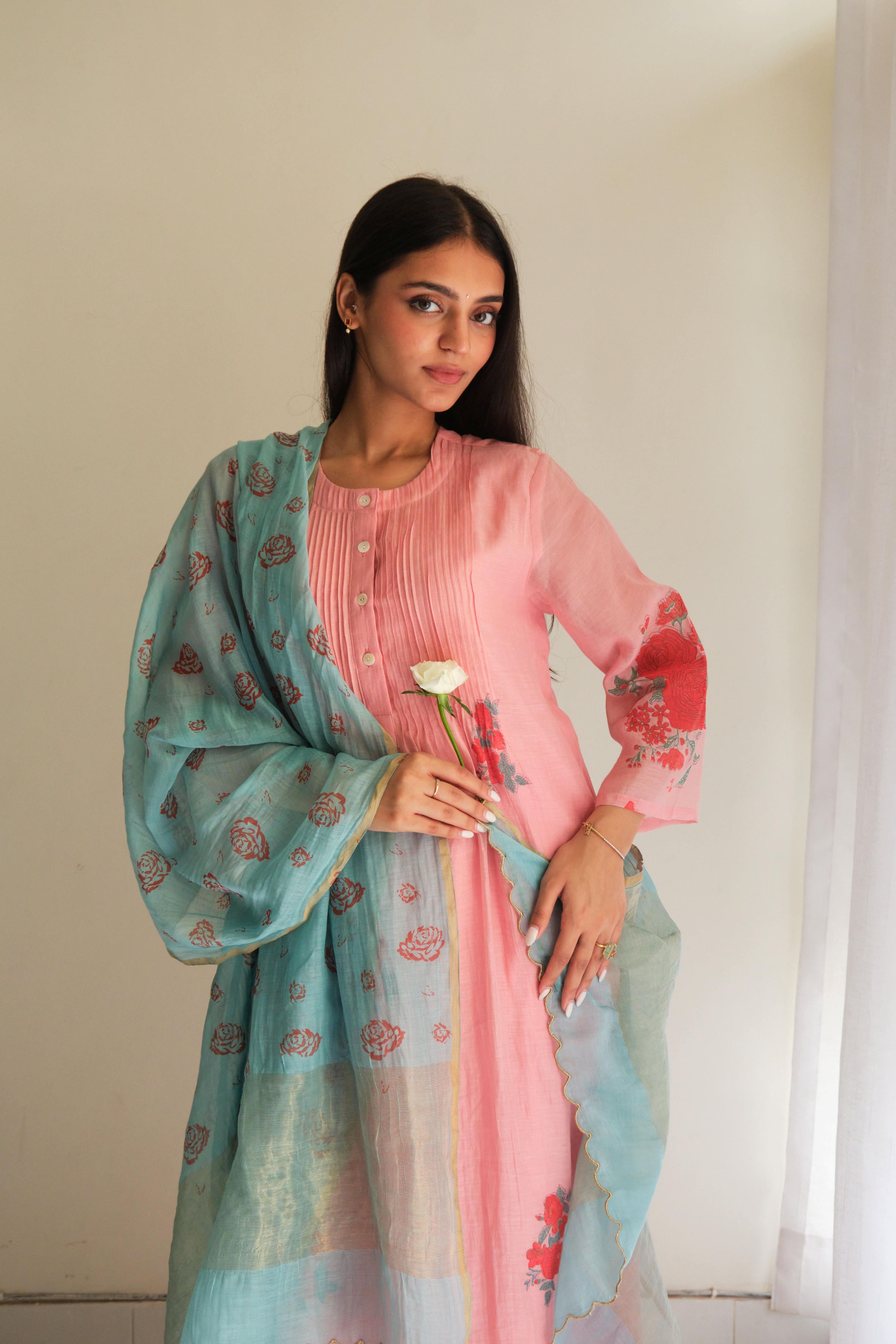 Juanita - Rosy Handblock Kurta Set