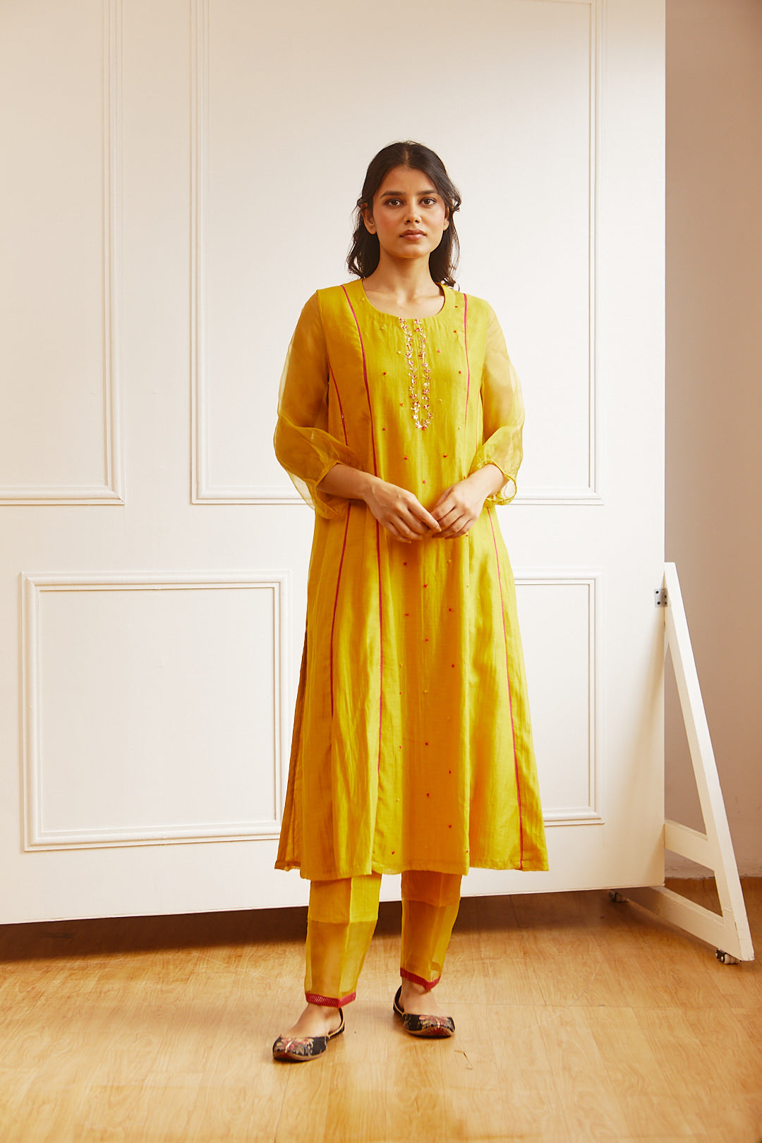 Juanita- Handwoven chanderi ochre comfort fit kurta