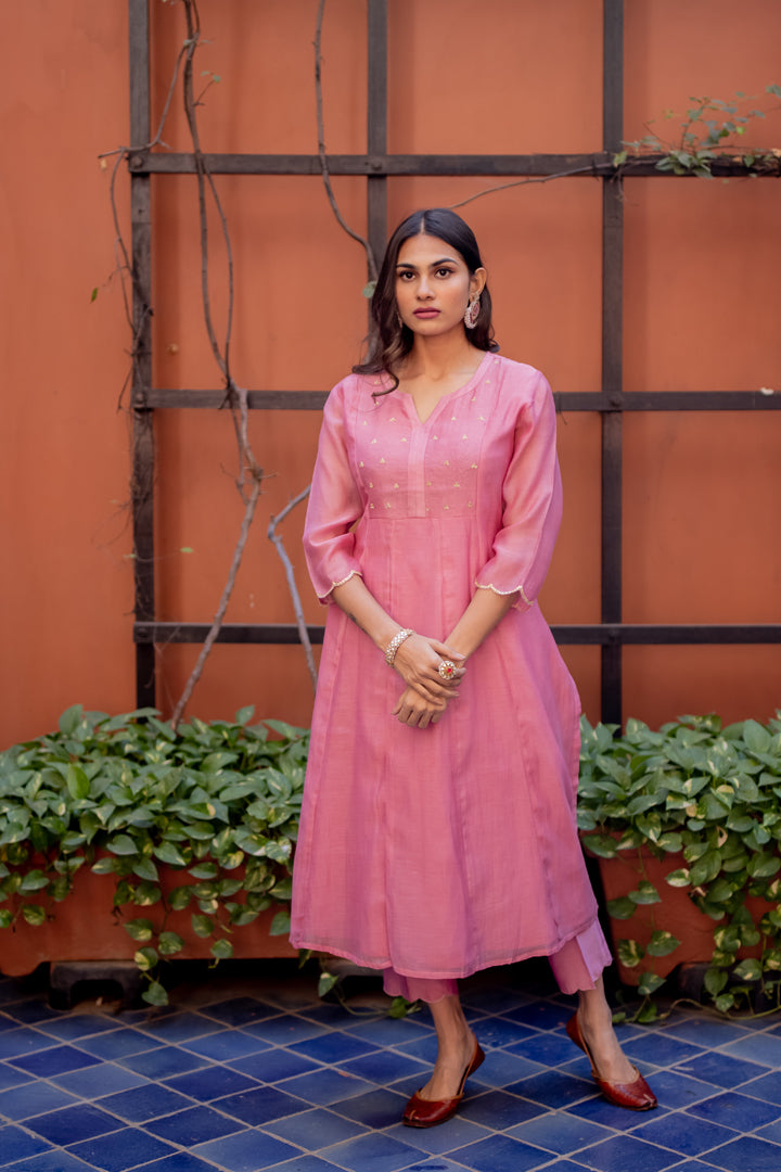 Juanita- Handwoven Chanderi Kurta with Tagai Work