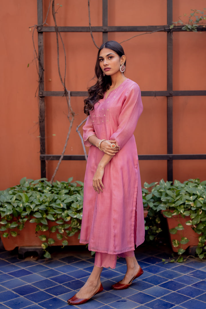 Juanita- Handwoven Chanderi Kurta with Tagai Work