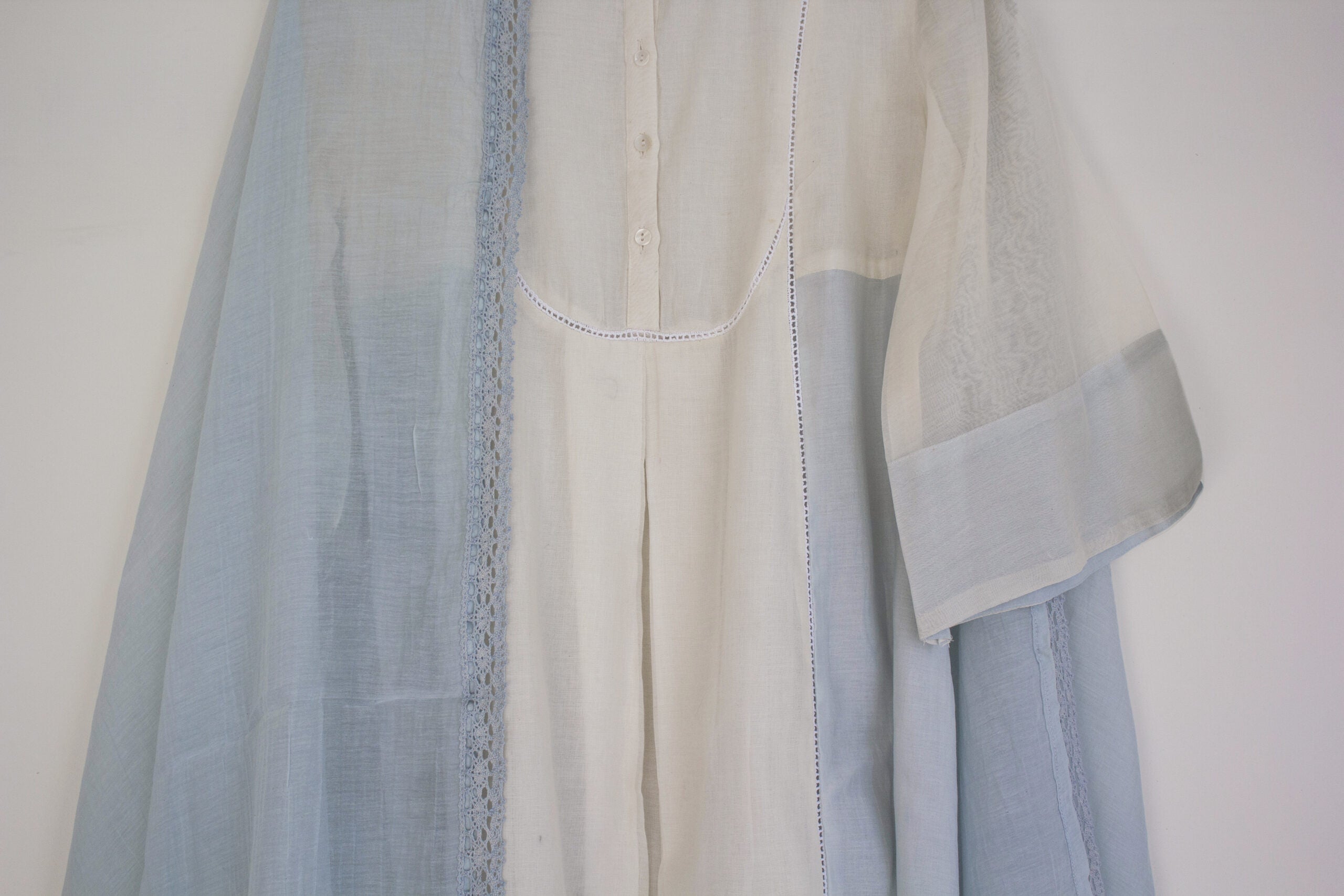 Juanita- Fabric ~Handwoven chanderi and handloom cotton- Ivory and powder blue