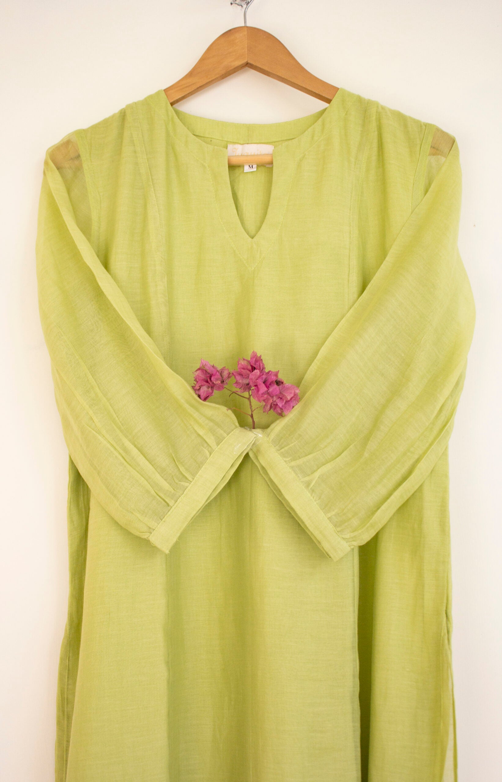 Juanita- Fabric ~Handwoven chanderi and handloom cotton- Ochre lime and royal blue