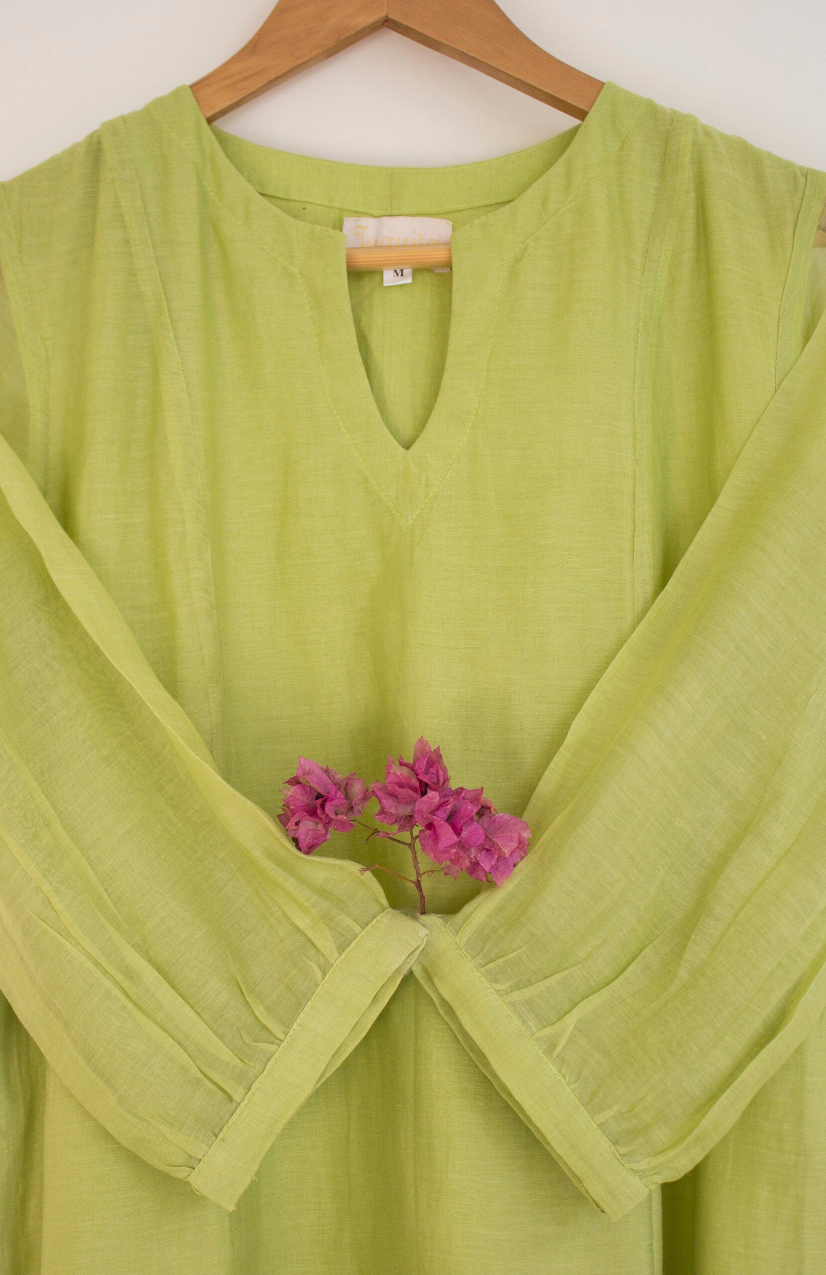 Juanita- Fabric ~Handwoven chanderi and handloom cotton- Ochre lime and royal blue