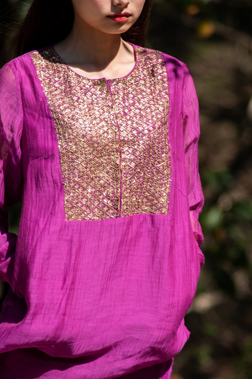 Juanita- Handwoven chanderi Purple Kurta