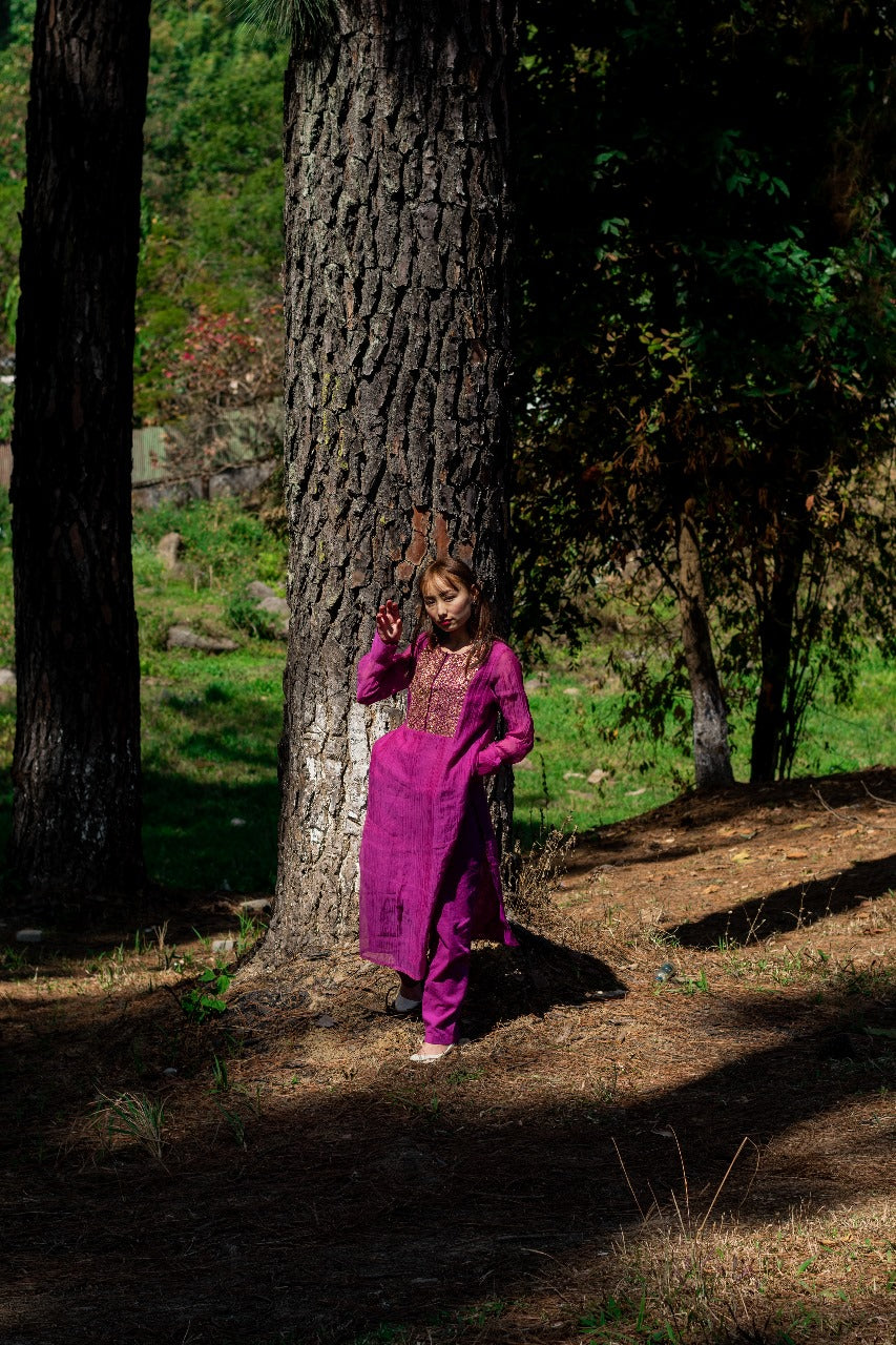 Juanita- Handwoven chanderi Purple Kurta