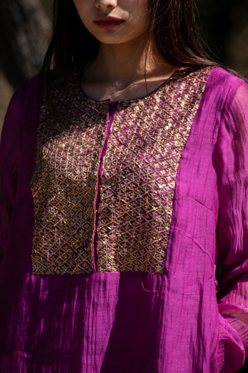 Juanita- Handwoven chanderi Purple Kurta