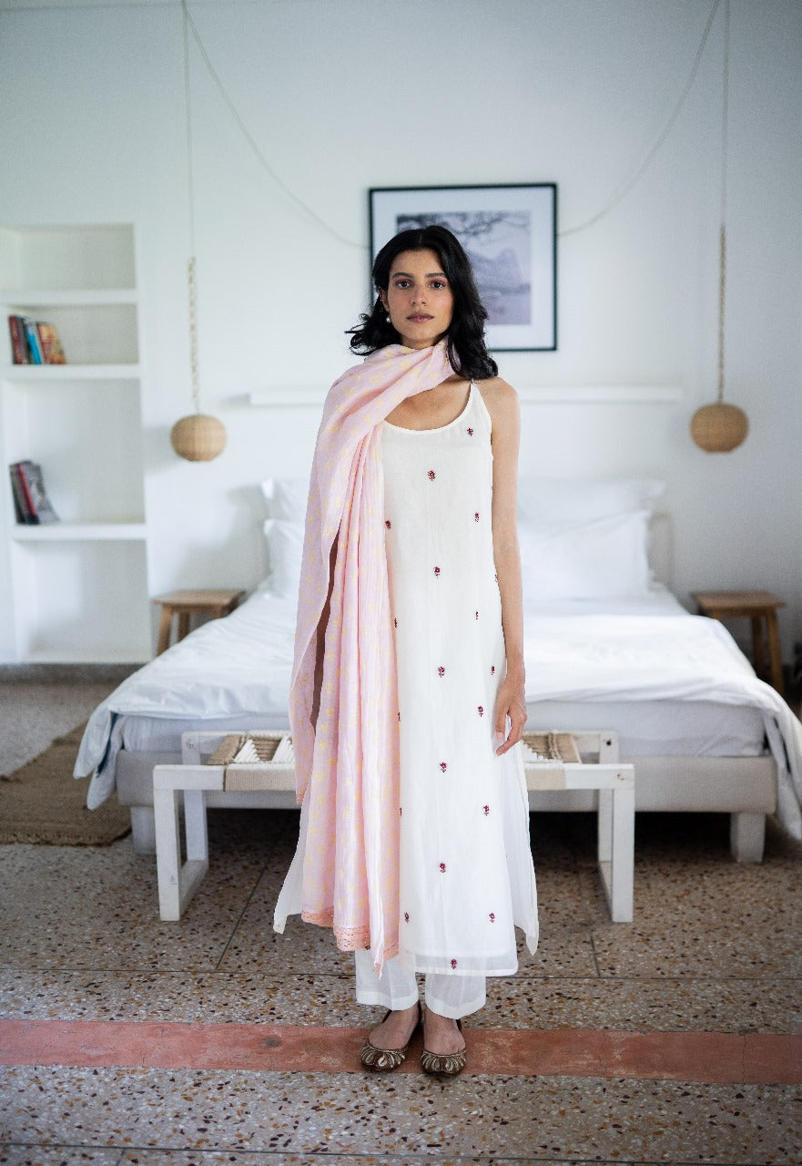 Juanita- Featuring Blush and ivory Handwoven Chanderi Set