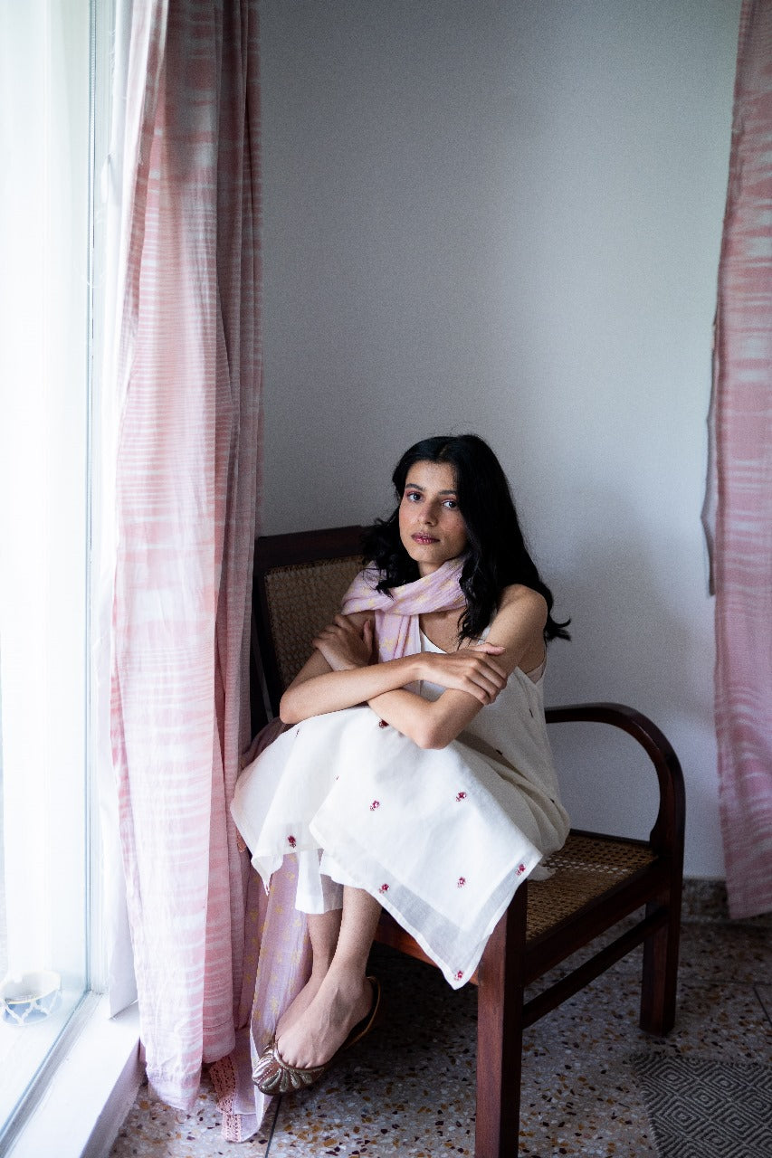 Juanita- Featuring Blush and ivory Handwoven Chanderi Set