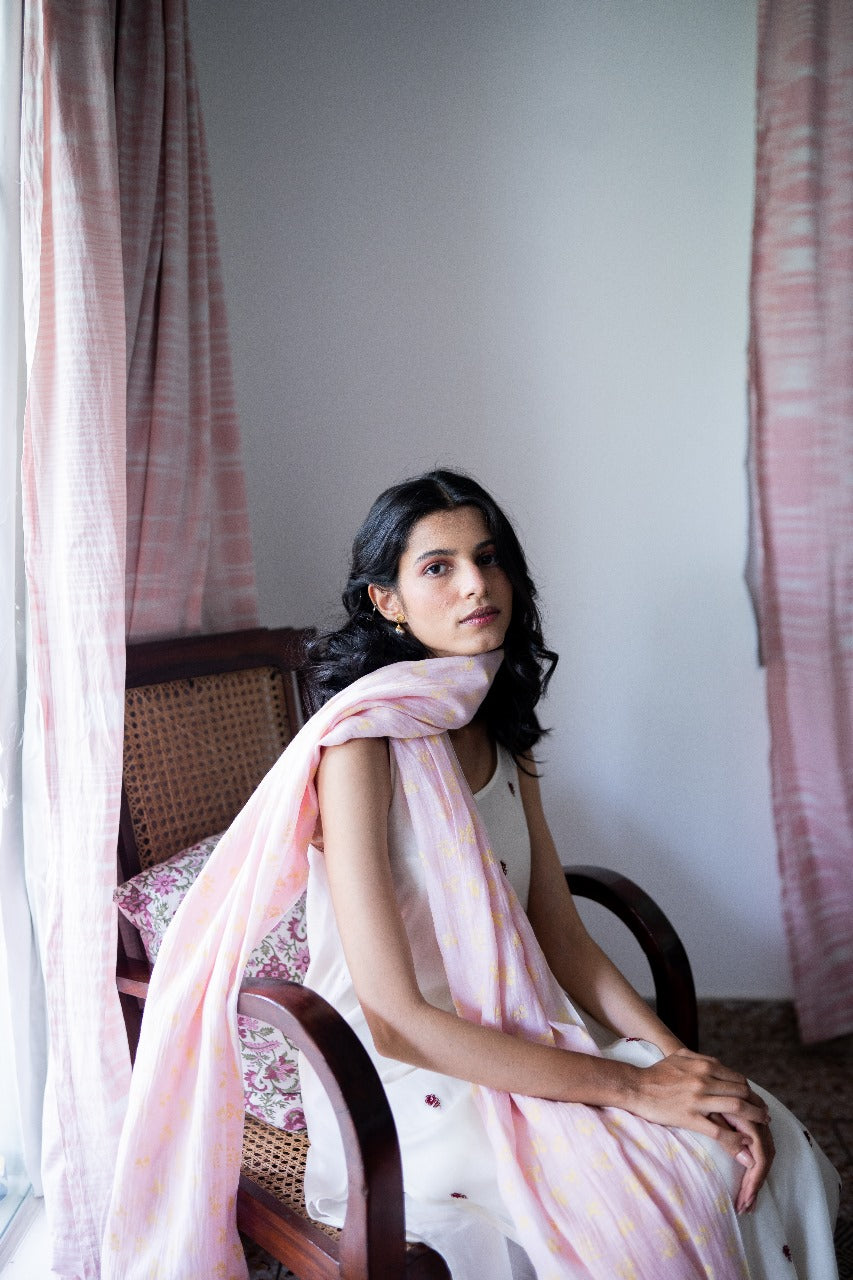Juanita- Featuring Blush and ivory Handwoven Chanderi Set