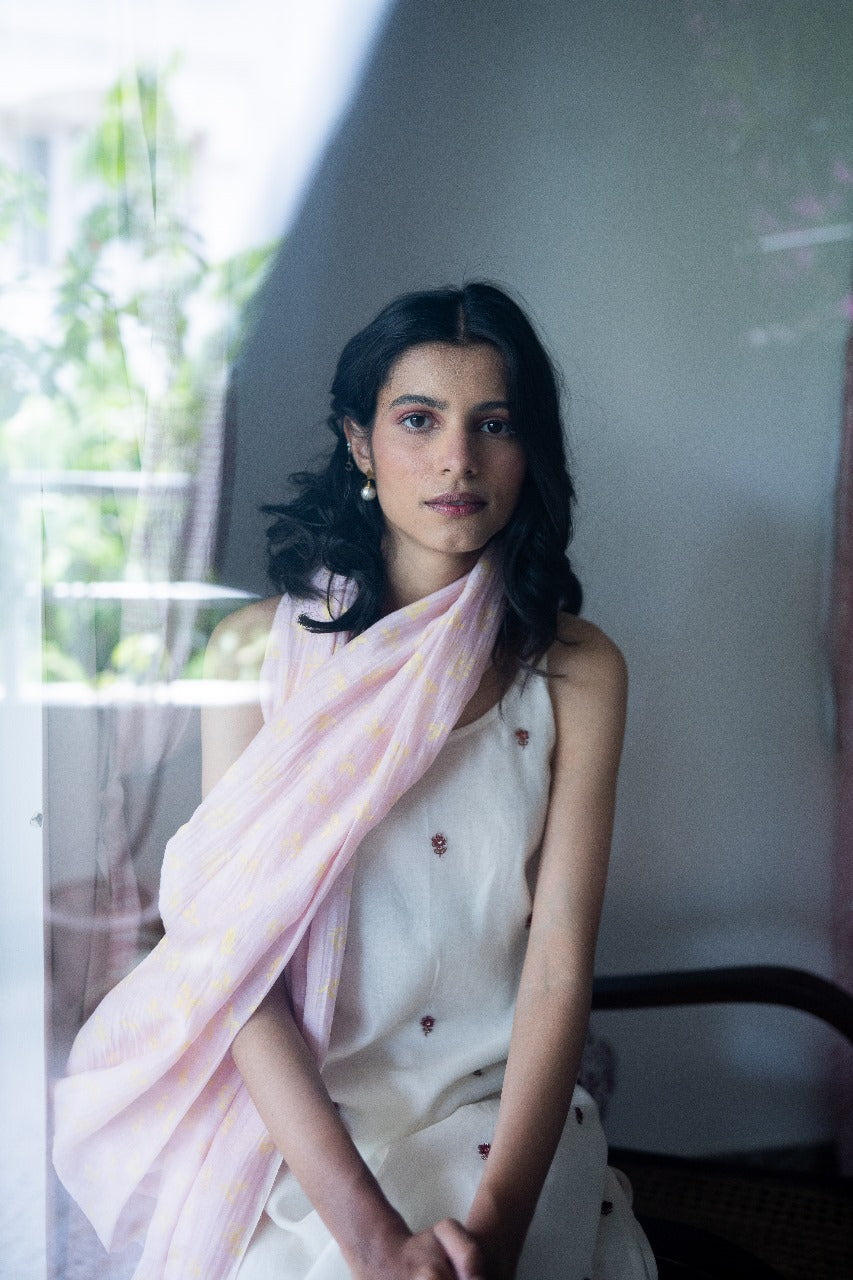 Juanita- Featuring Blush and ivory Handwoven Chanderi Set