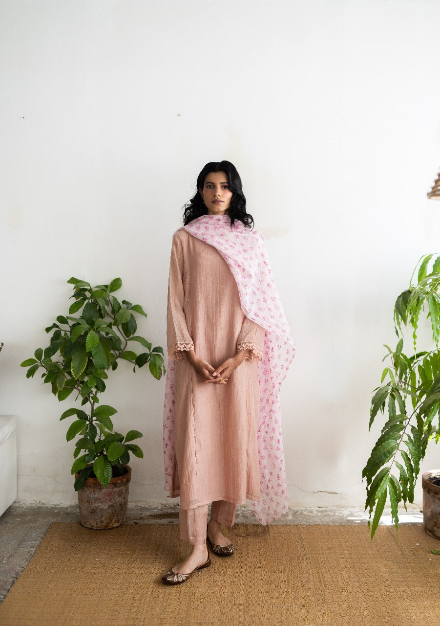 Juanita- Handwoven Chanderi Salmon Blush Pink