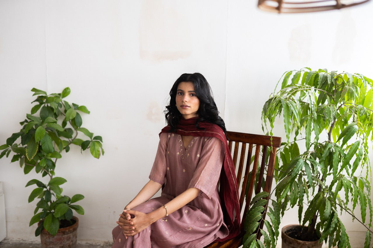 Juanita- Handwoven Chanderi Soft Old Rose Kurta