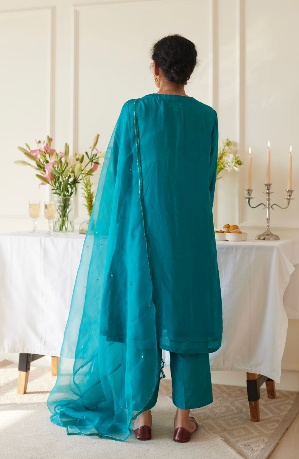 JUANITA- SILK AQUAMARINE BLUE SET