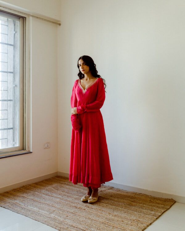 Juanita- Handwoven chanderi pink kaldidar