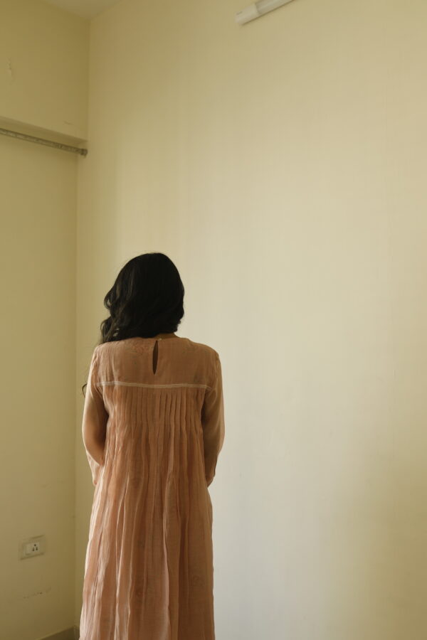 Juanita- Handwoven chanderi comfort fit tunic set in old rose color lined in cotton