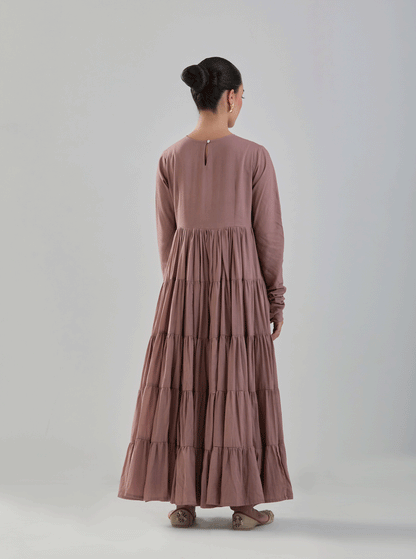 Juanita- Pure cotton brown color tiered anarkali