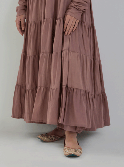 Juanita- Pure cotton brown color tiered anarkali