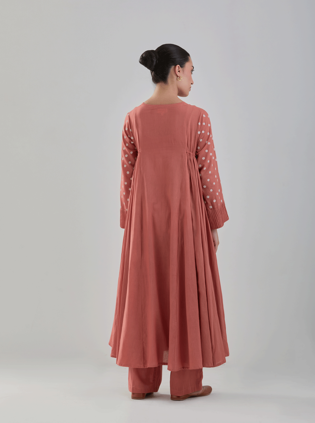 Juanita- Old rose and ivory cotton side gather anarkali