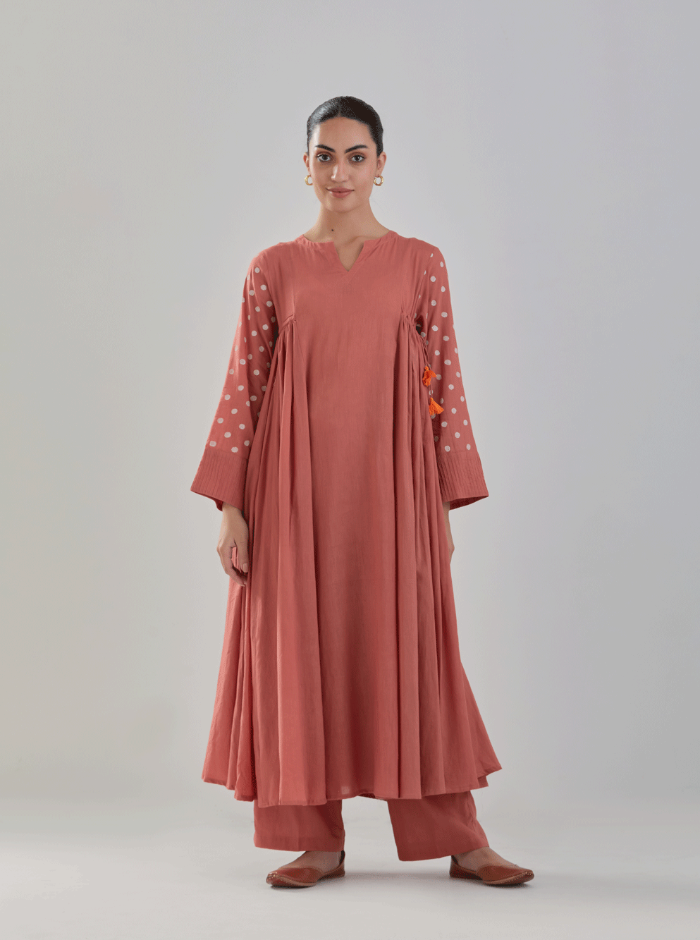 Juanita- Old rose and ivory cotton side gather anarkali