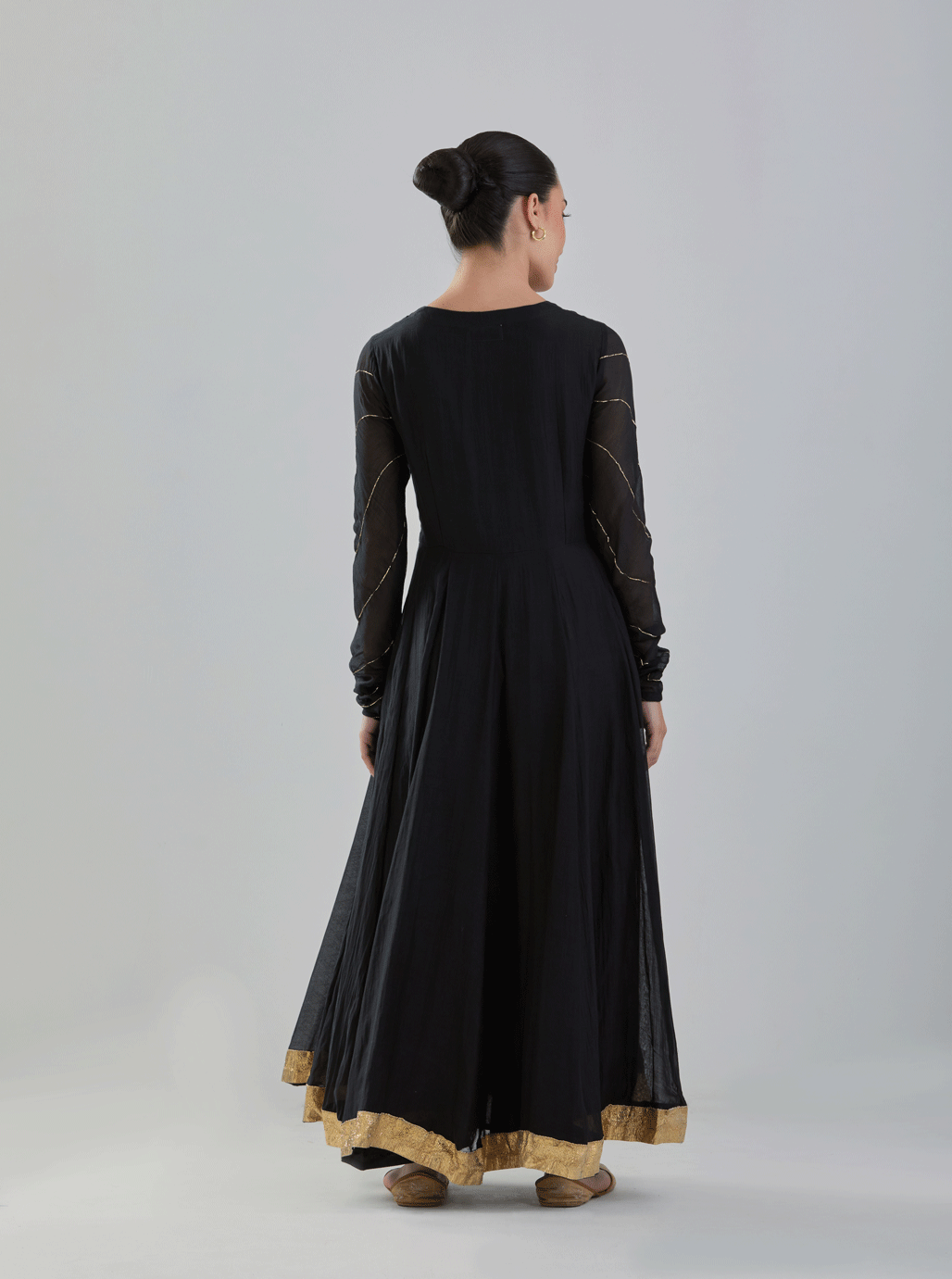 Juanita- Timeless black front open handwoven chanderi