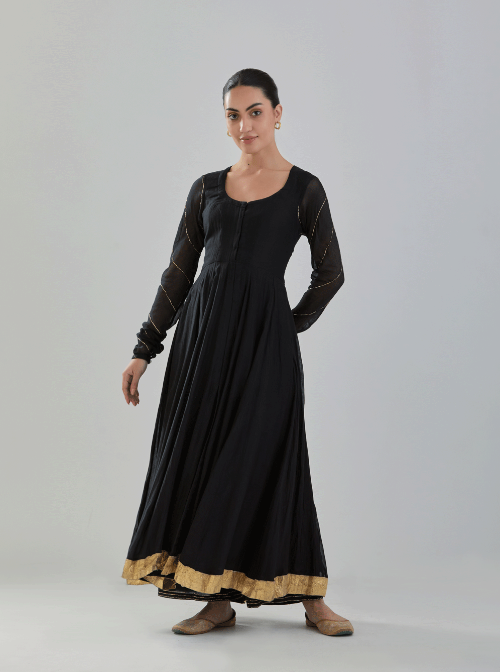 Juanita- Timeless black front open handwoven chanderi