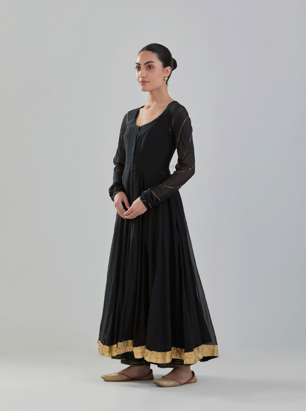 Juanita- Timeless black front open handwoven chanderi