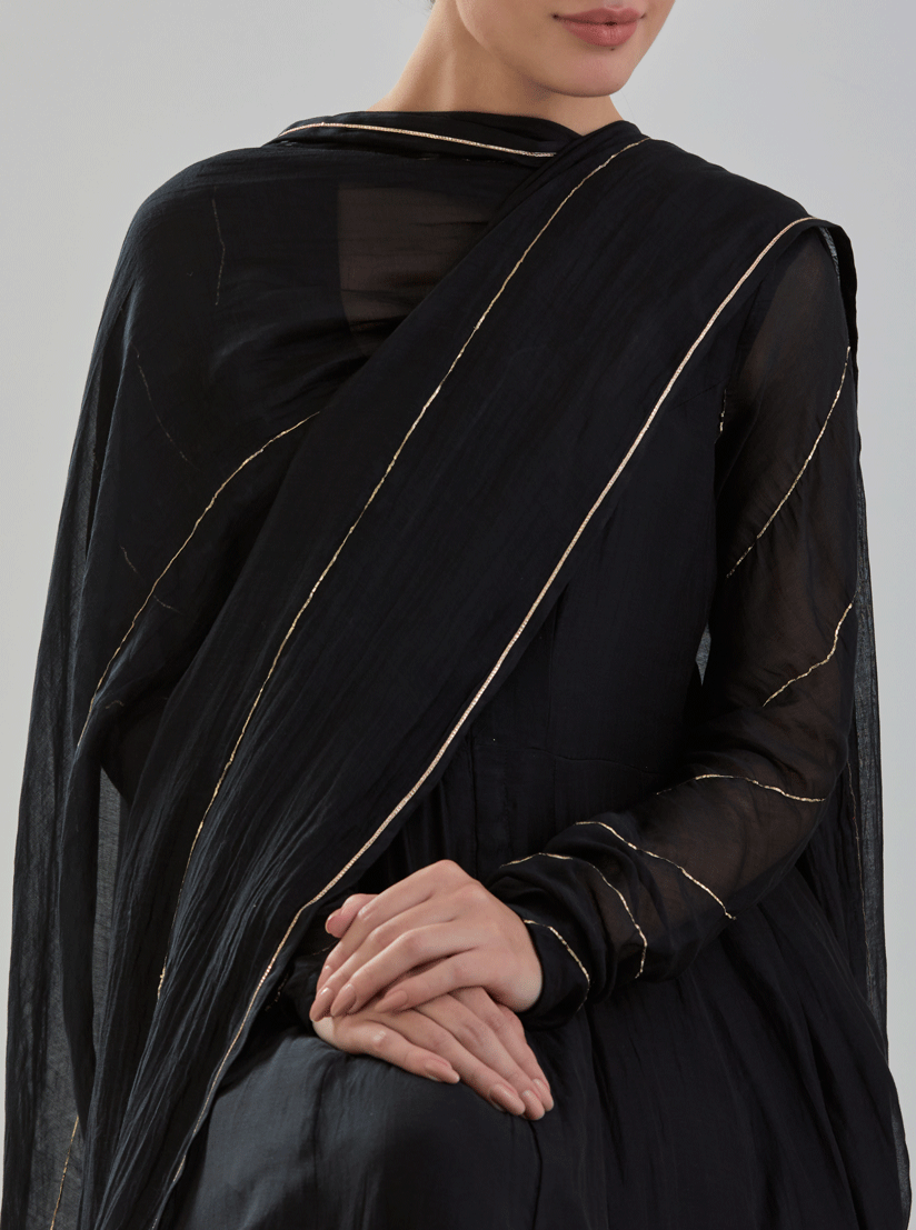 Juanita- Timeless black front open handwoven chanderi