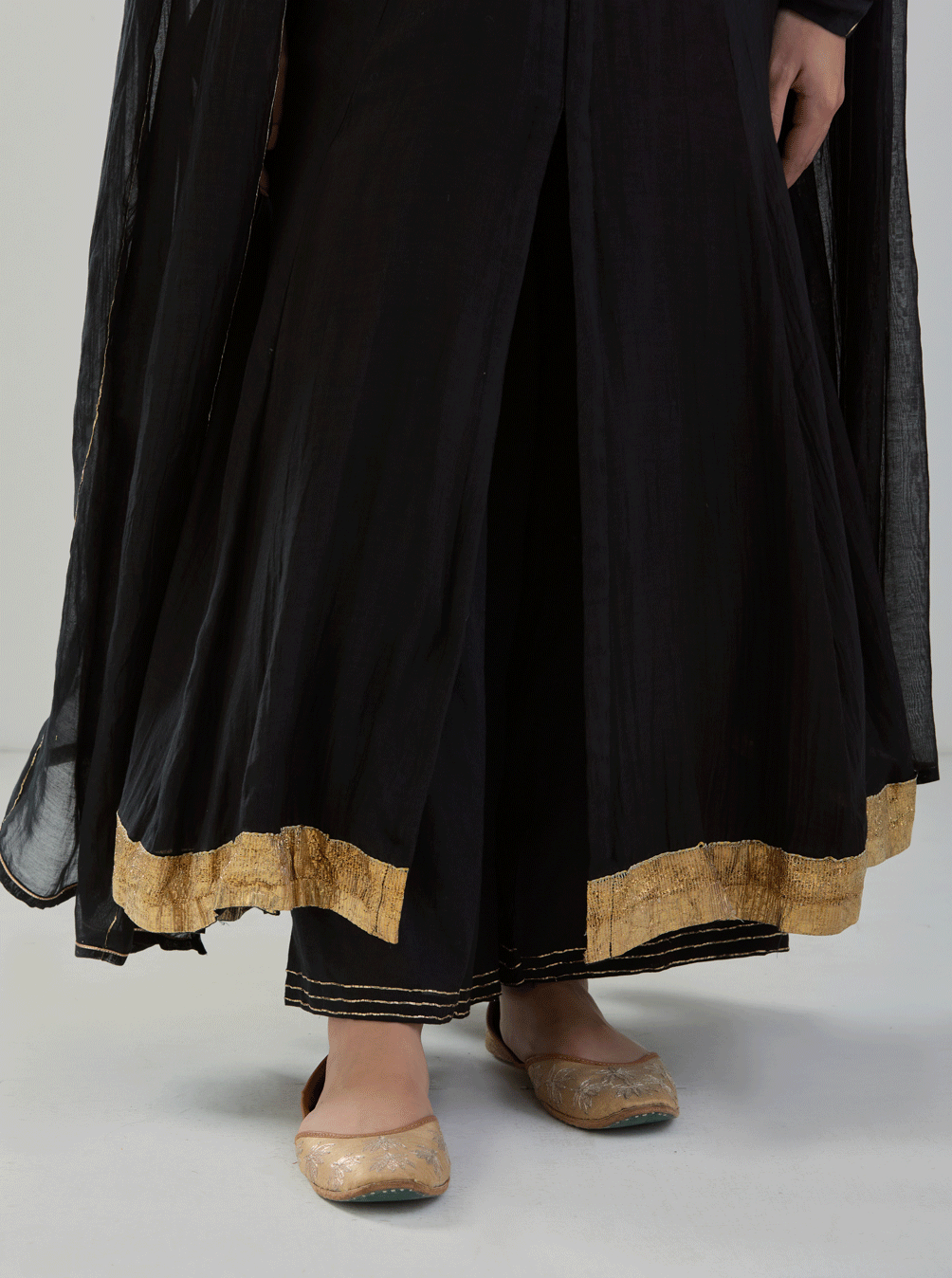 Juanita- Timeless black front open handwoven chanderi