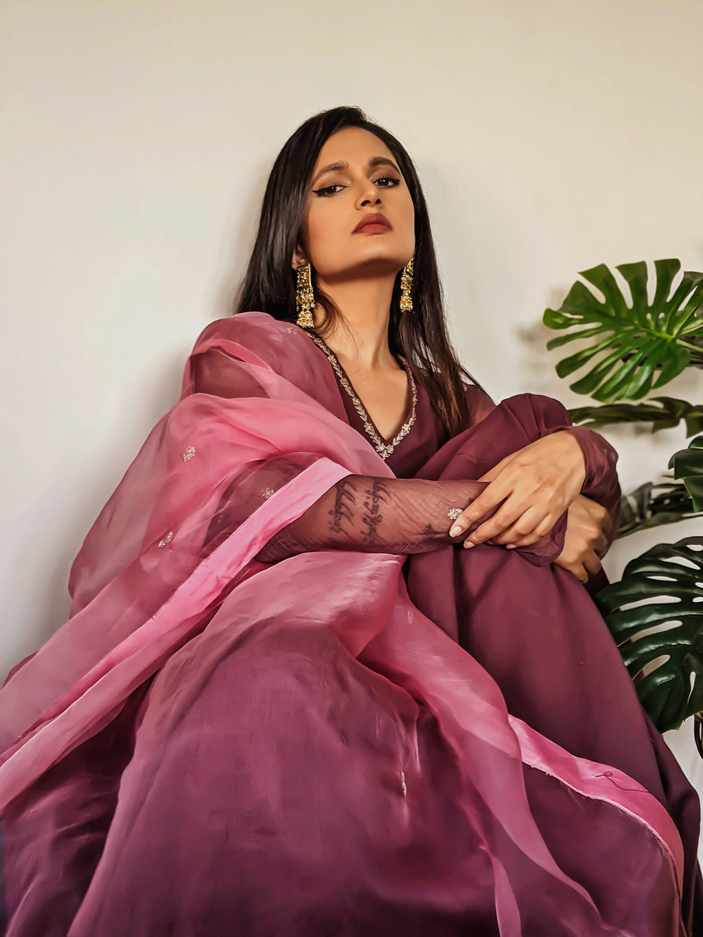 Juanita- wine and pink handloom cotton anarkali