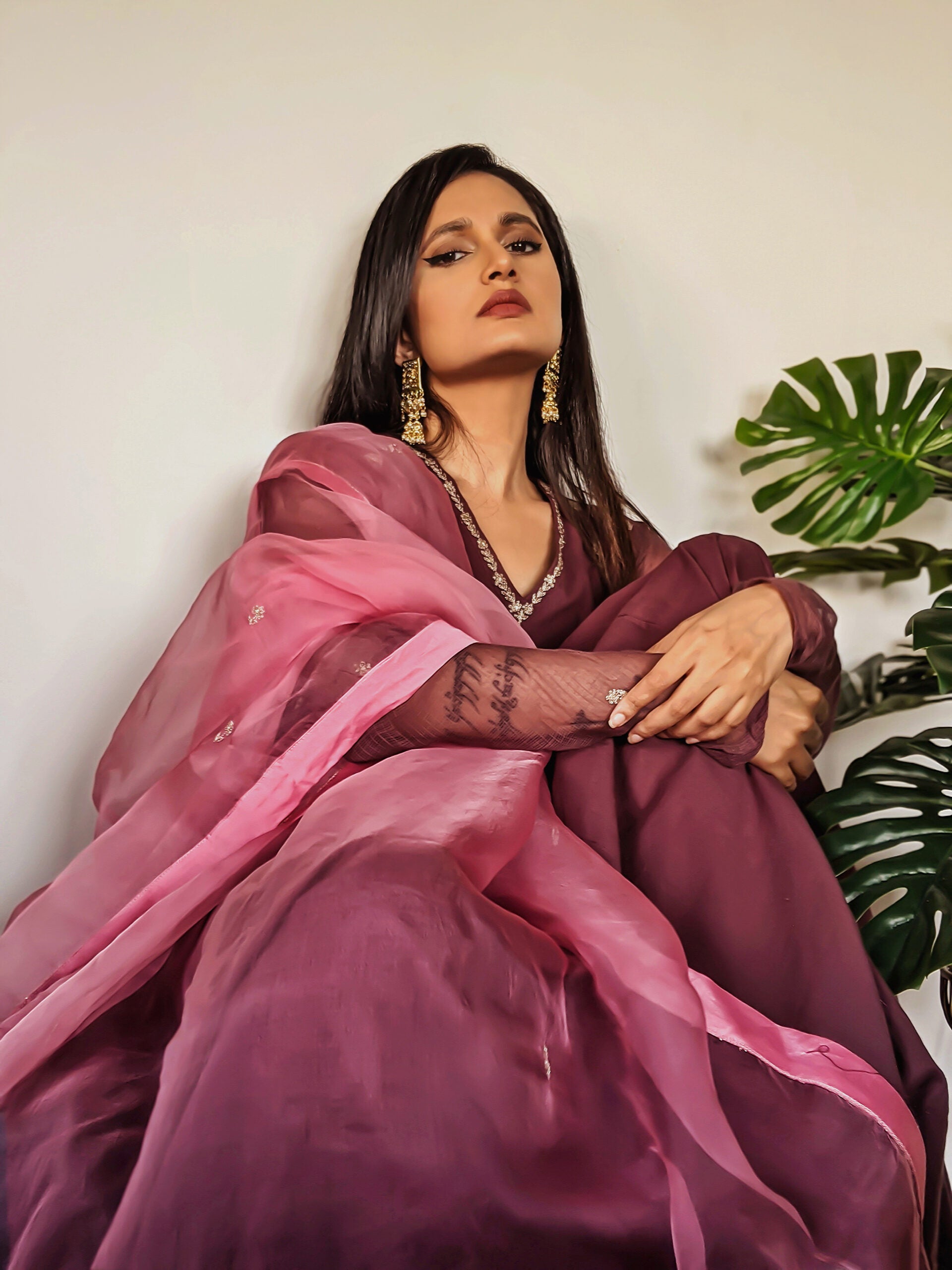 Juanita- wine and pink handloom cotton anarkali