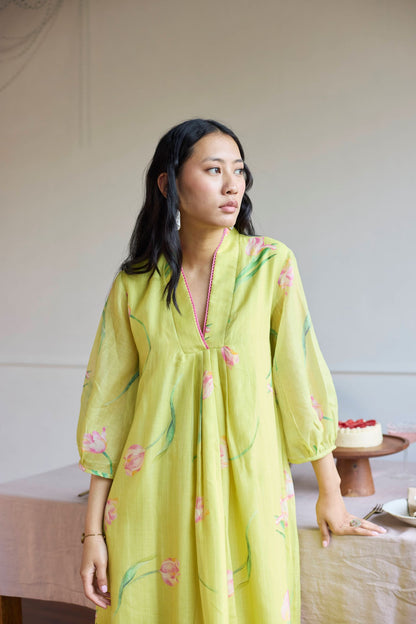 Juanita- LIME TULIP DRESS