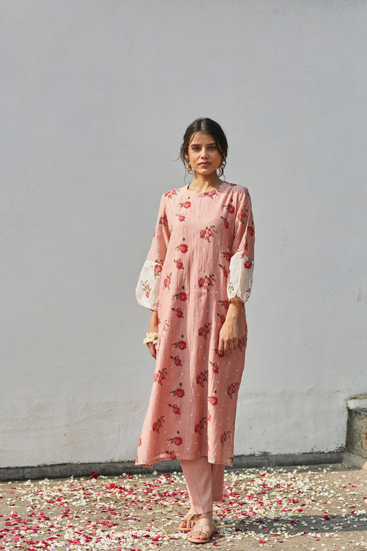 Juanita- Hand woven chanderi old rose comfort fit kurta set