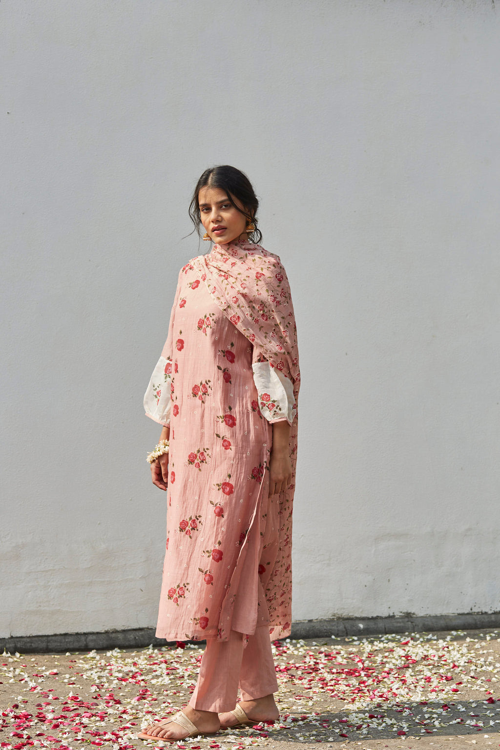 Juanita- Hand woven chanderi old rose comfort fit kurta set