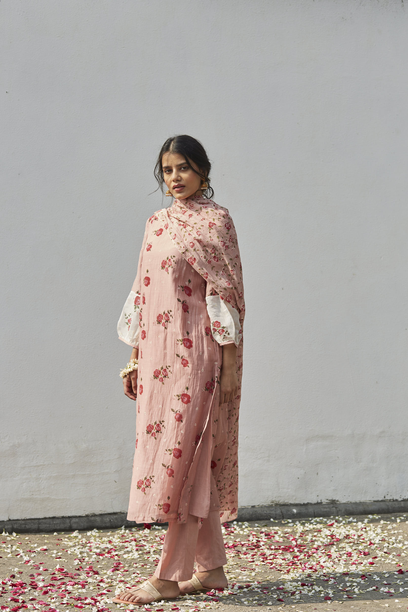 Juanita- Hand woven chanderi old rose comfort fit kurta set