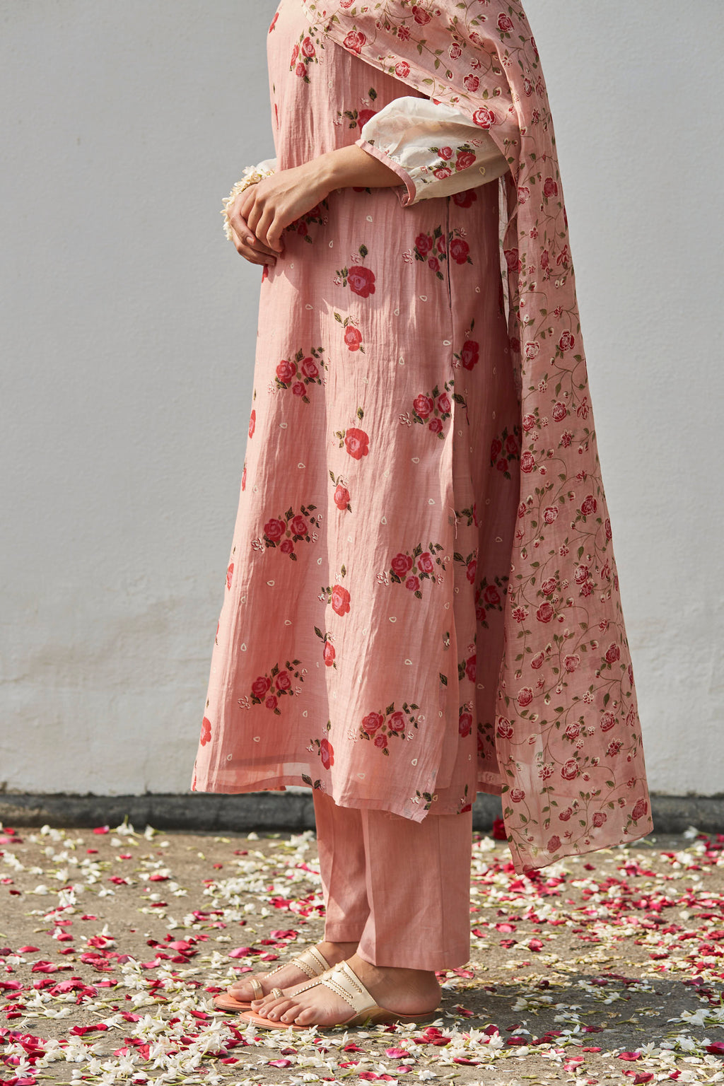 Juanita- Hand woven chanderi old rose comfort fit kurta set