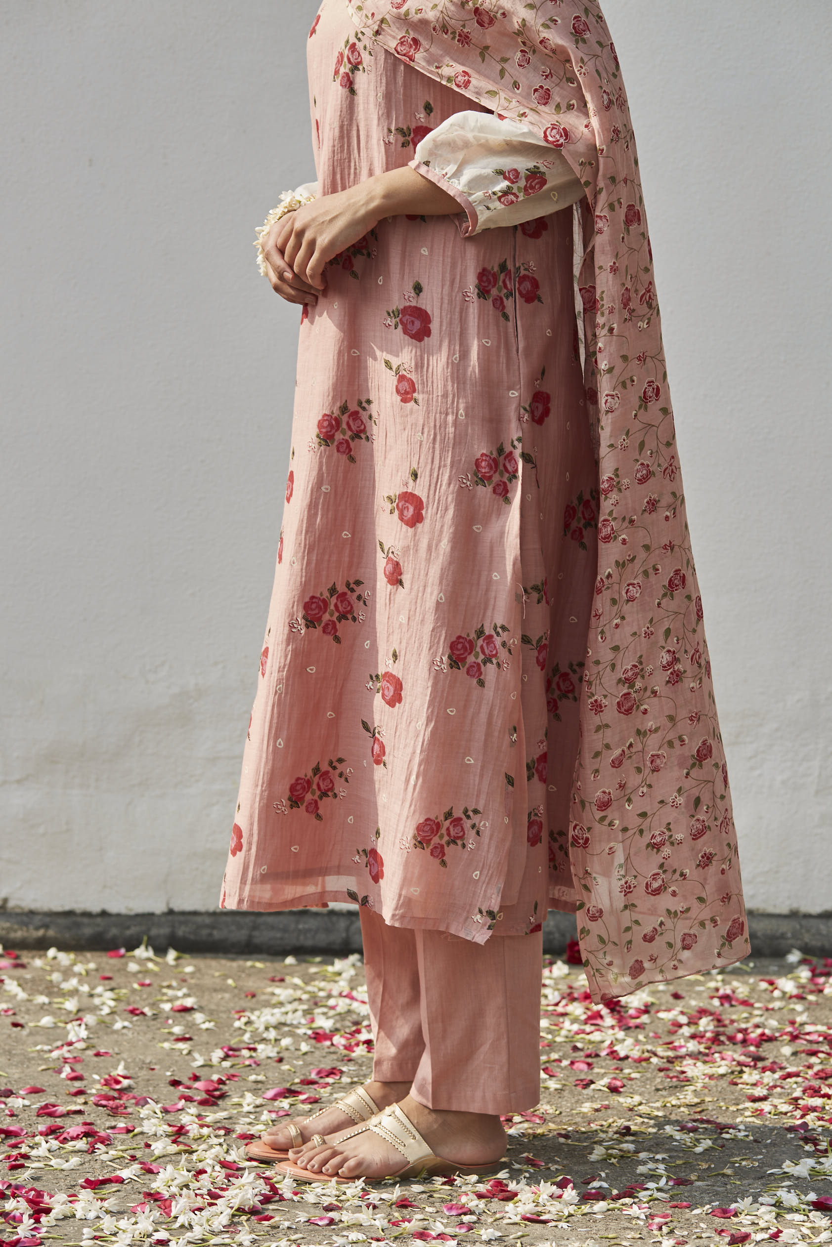 Juanita- Hand woven chanderi old rose comfort fit kurta set