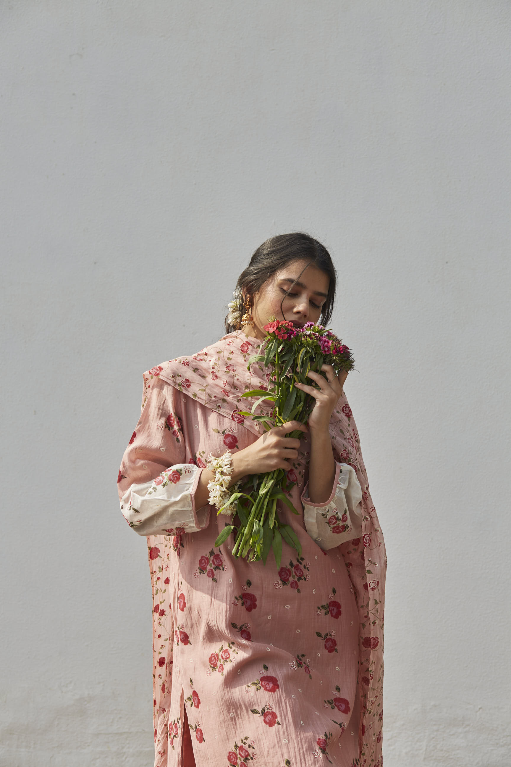 Juanita- Hand woven chanderi old rose comfort fit kurta set