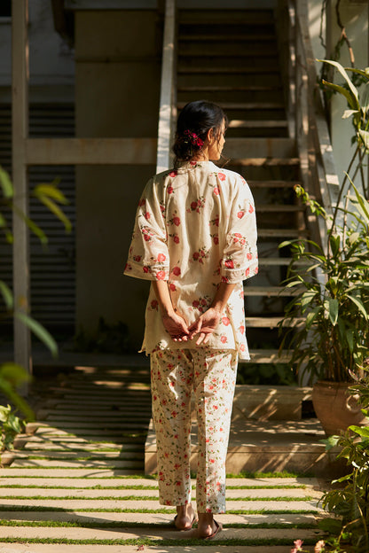 Juanita- Handwoven chandri comfort fit top in ivory color with embellishment